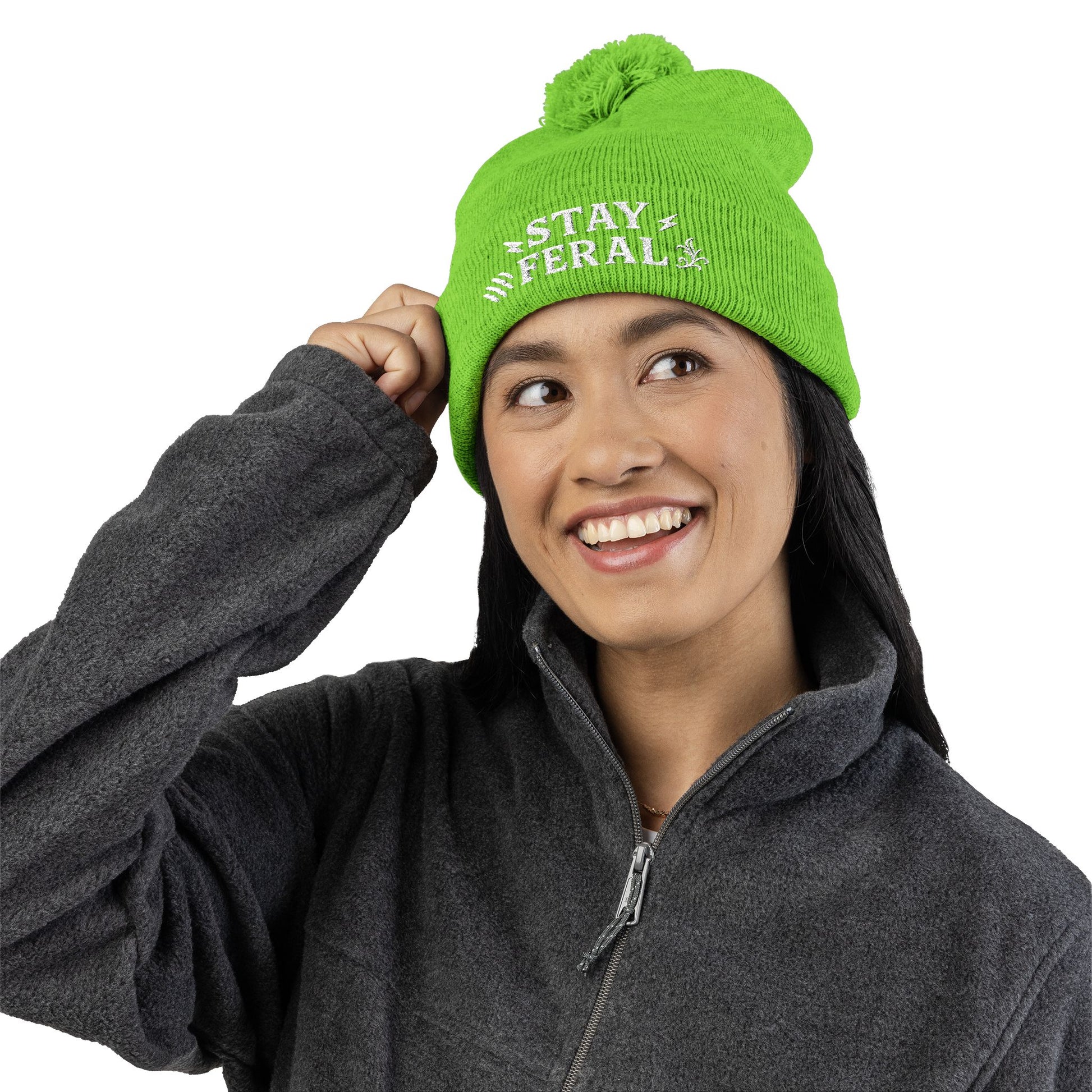 Stay Feral Pom-Pom Knit Cap, Cozy Winter Beanie, Embroidered Hats for Adventurers, Gift for Outdoorsy Friends, Stylish Cold Weather [...]