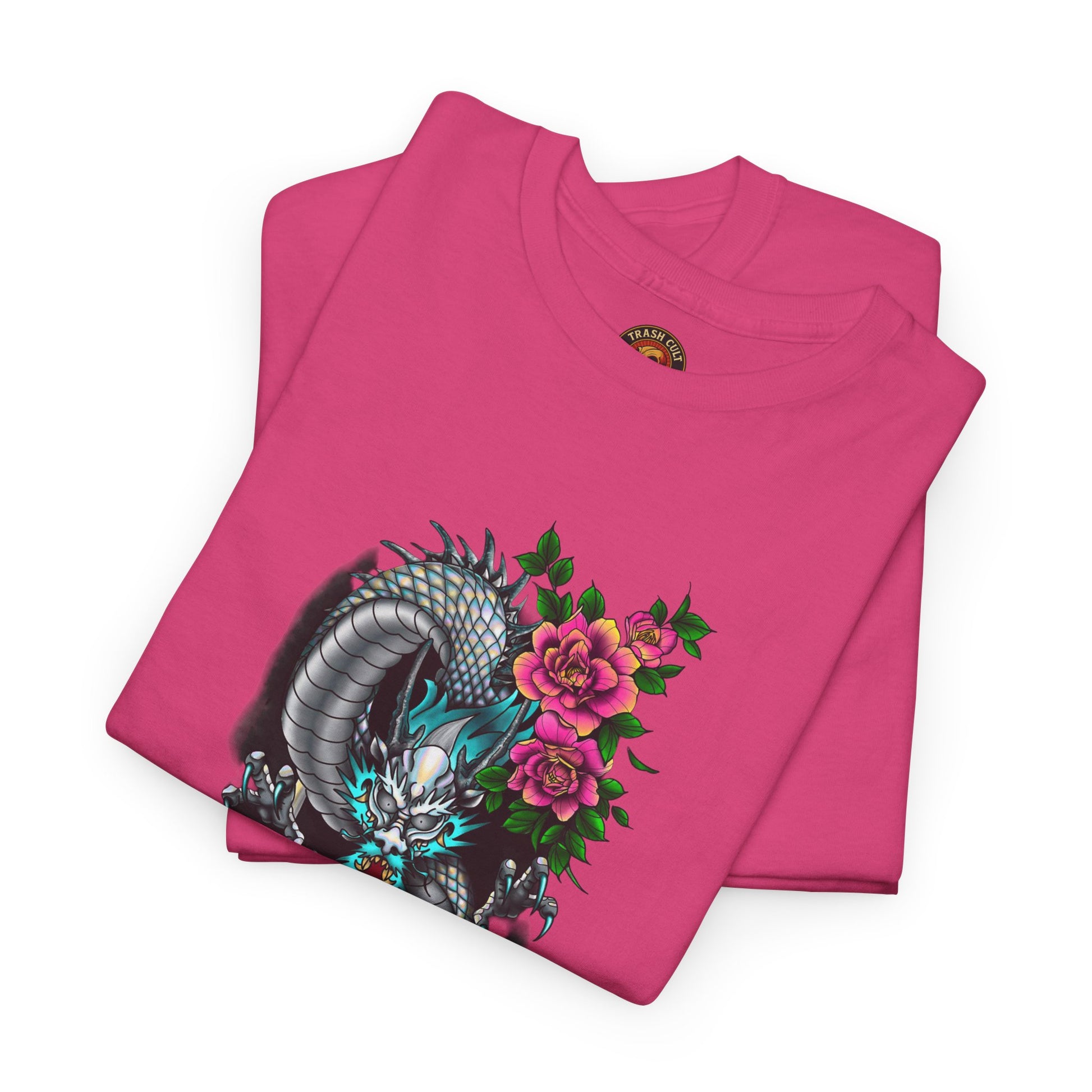 Mythic Dragon & Peonies Tattoo T-Shirt – Lara Davenport x Trash Cult Supply Co. Collab (Gildan 5000)