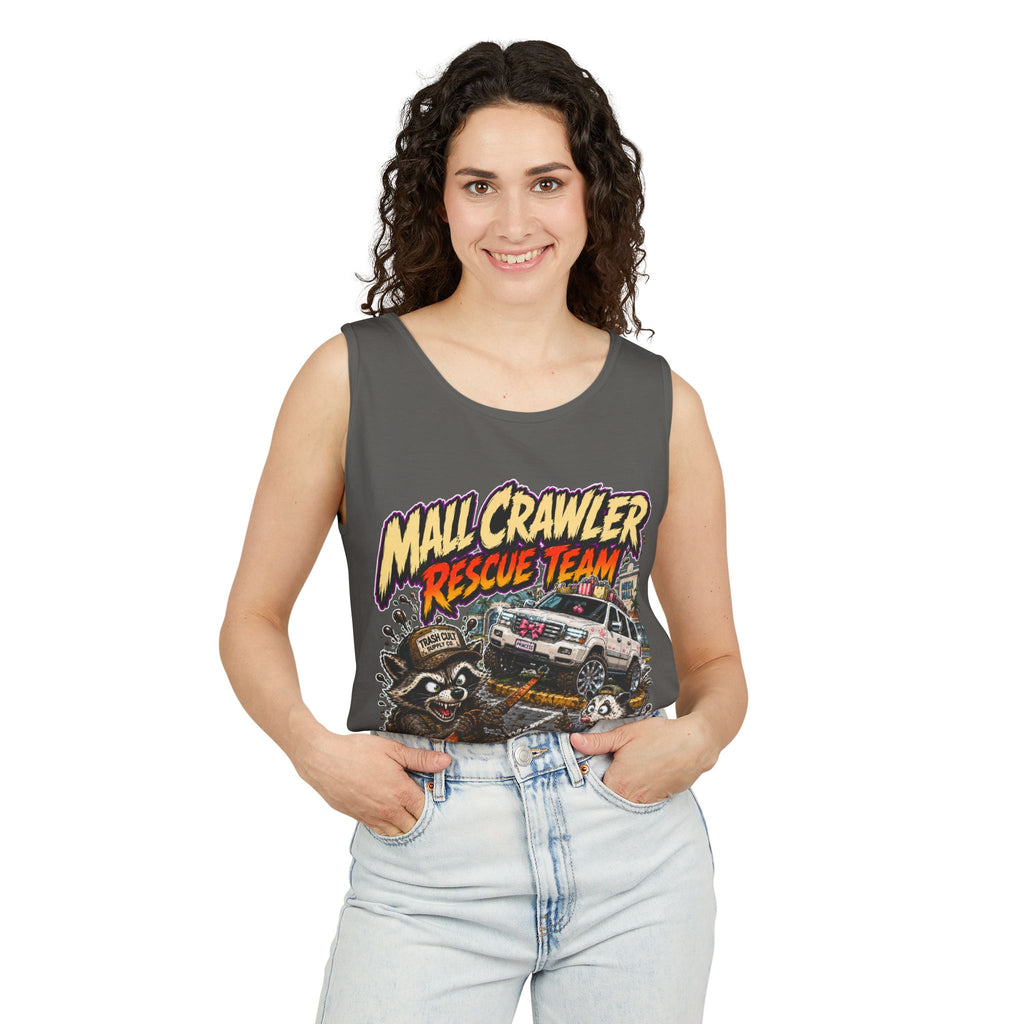 Mall Crawler Rescue Team Tank Top – Funny Raccoon Off-Road Graphic Tank
