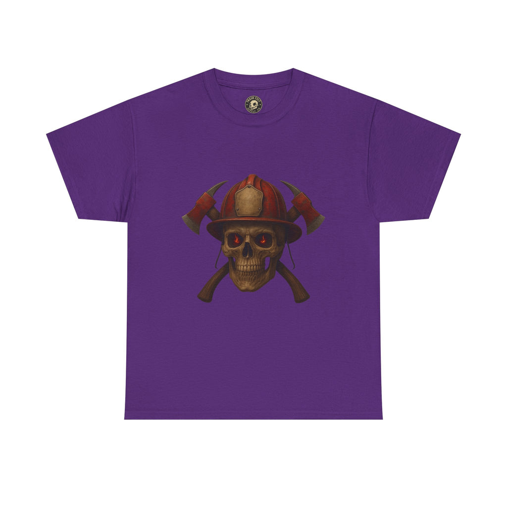 Skull Firefighter Tee, Unisex Heavy Cotton Shirt, Firefighter Gift, Halloween Costume T-Shirt, Unique Graphic Tee, Casual Wear