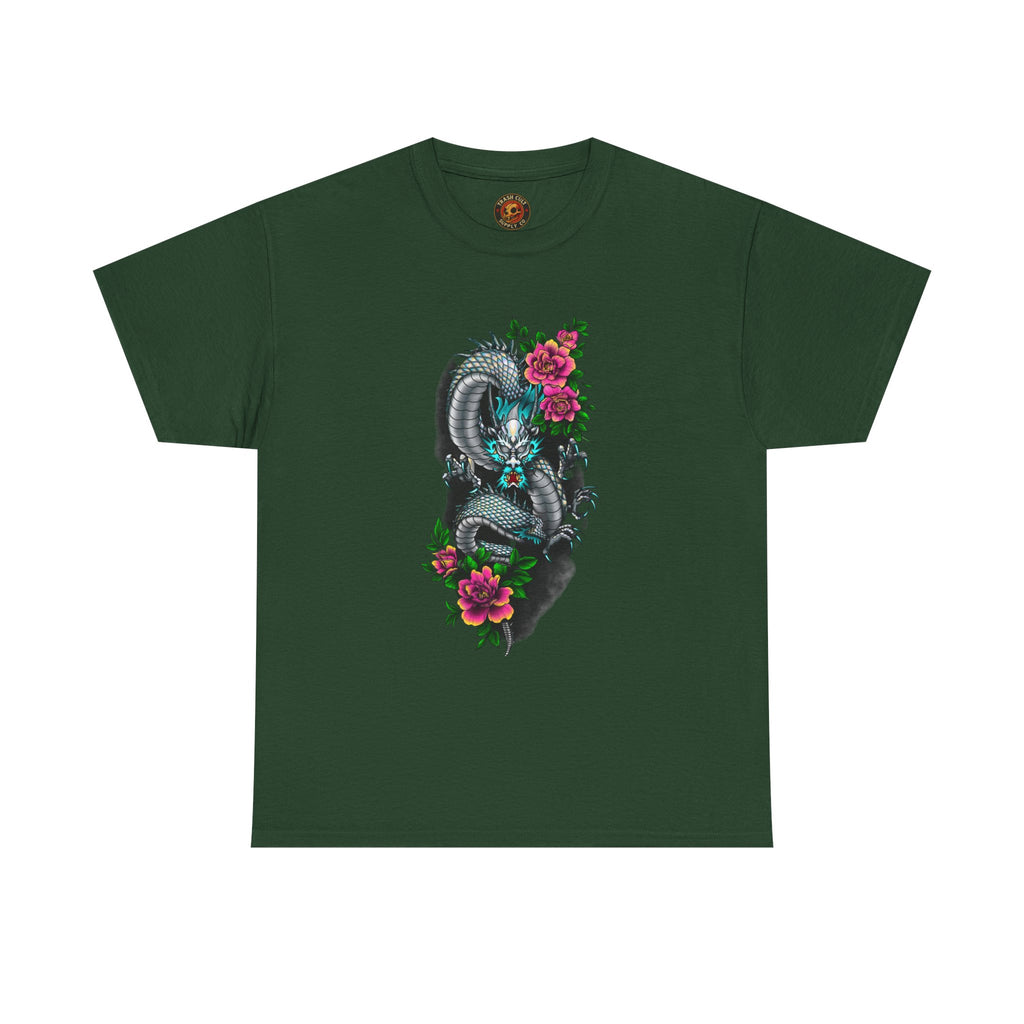 Mythic Dragon & Peonies Tattoo T-Shirt – Lara Davenport x Trash Cult Supply Co. Collab (Gildan 5000)