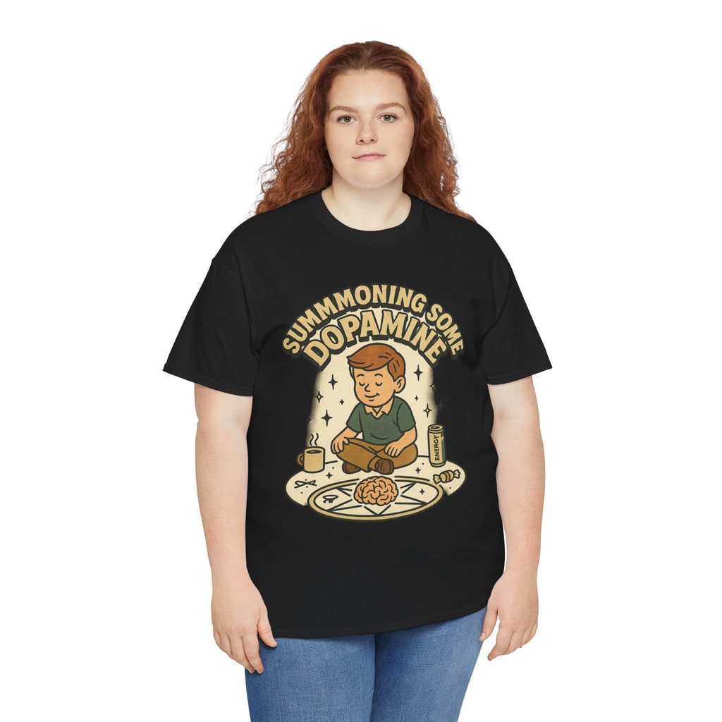 Dopamine Summoning Tee, Unisex Heavy Cotton Tee, Retro Graphic T-shirt, Gift for Gamers, Casual Wear, Funny Shirt, Everyday Style