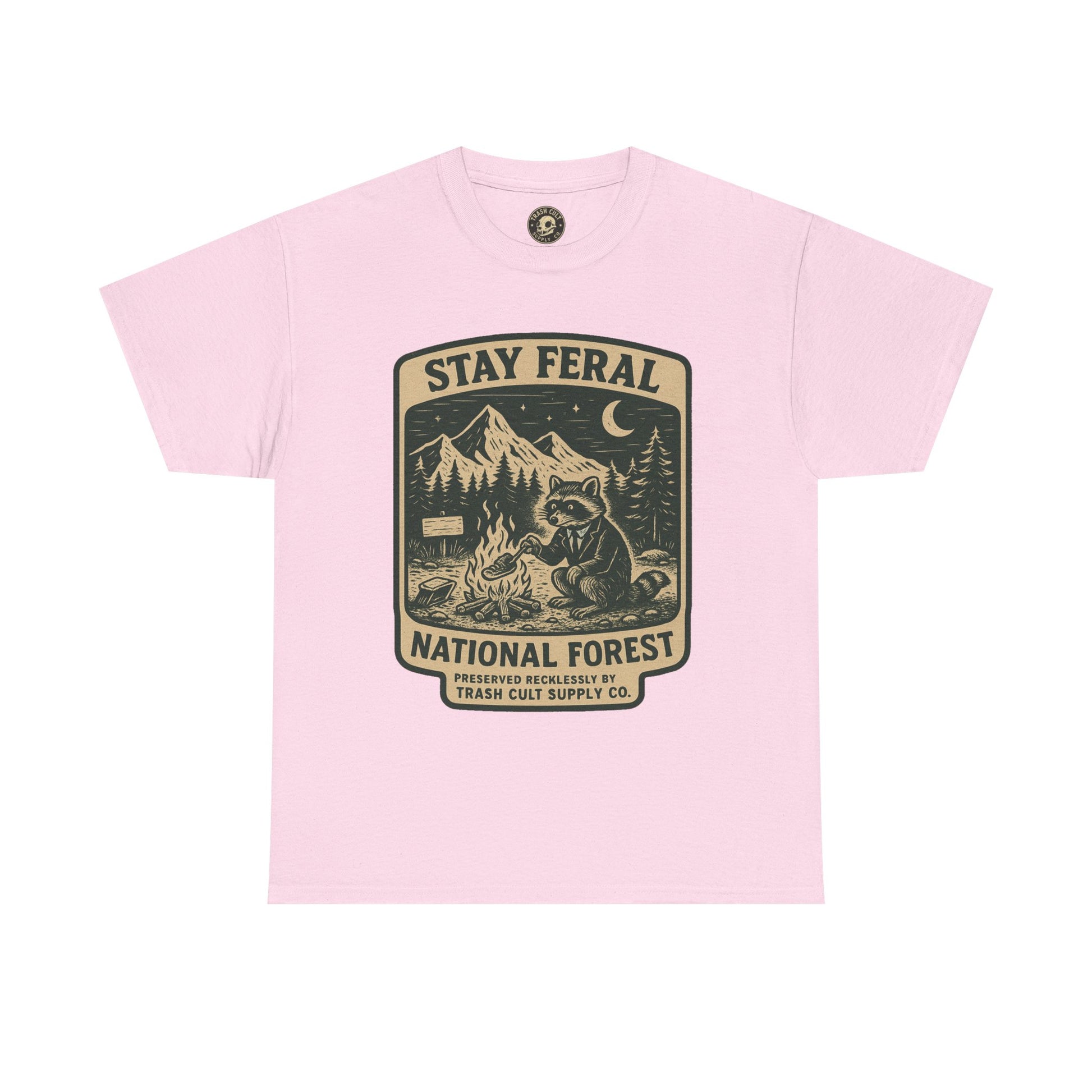 Stay Feral National Forest Shirt – Vintage Raccoon Camping Tee – Trash Cult Supply Co – Gildan 5000