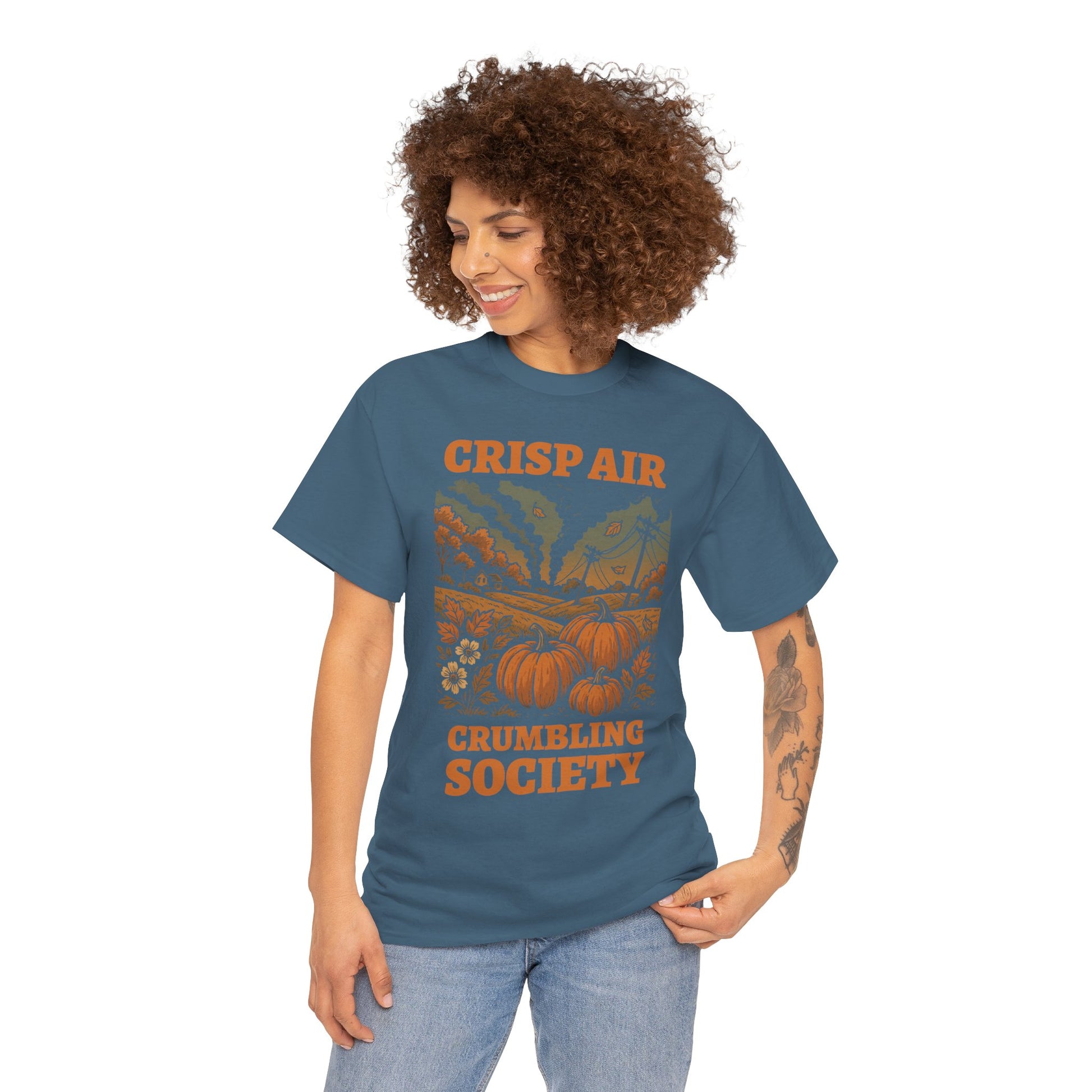 Crisp Air Crumbling Society Shirt – Dystopian Fall Pumpkin Tee – Fall of Humanity Collection – Trash Cult Supply Co.