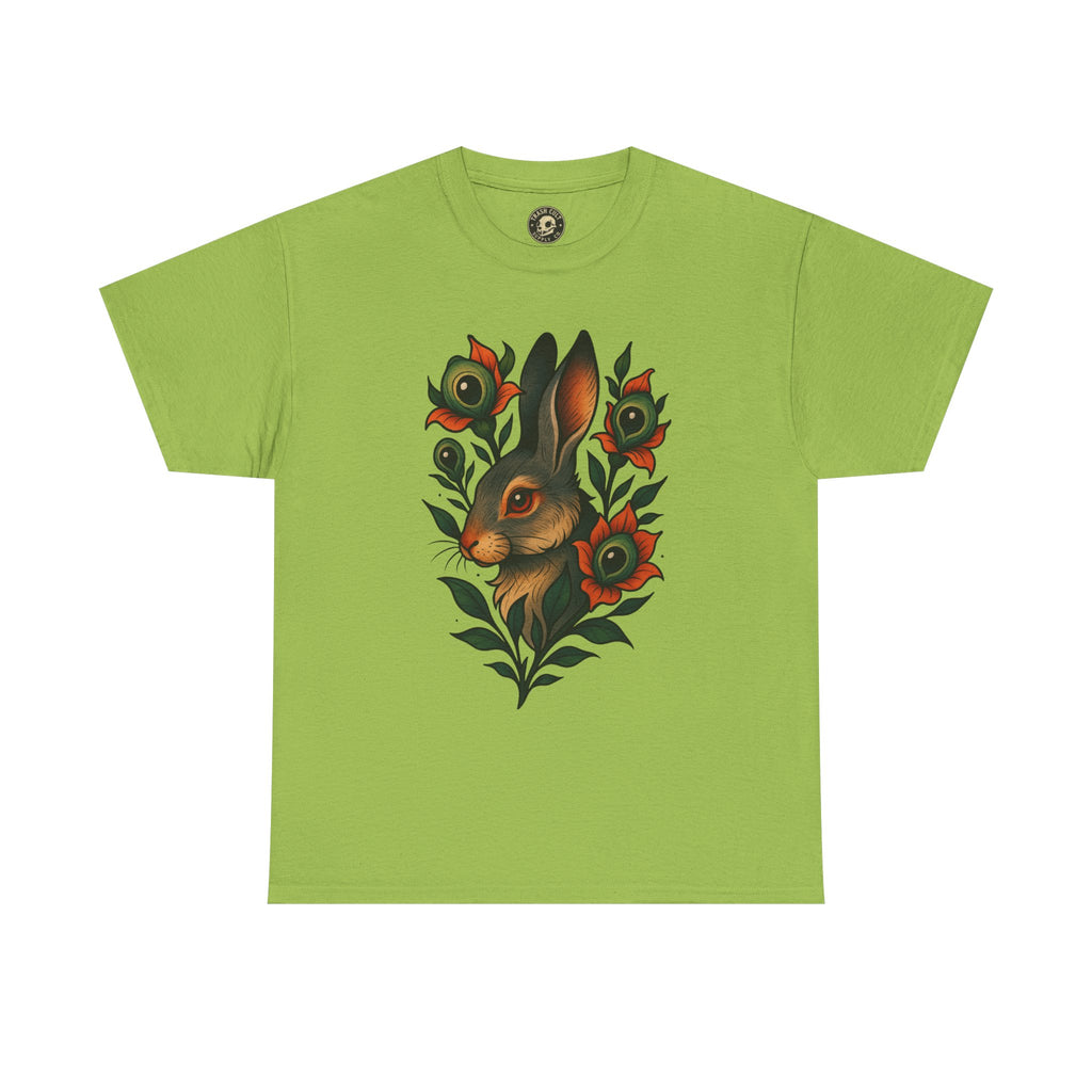 Whimsical Rabbit Floral Tee, Nature Lover Gift, Casual Wear, Eco-Friendly Fashion, Unique Graphic T-Shirt, Year-Round Style