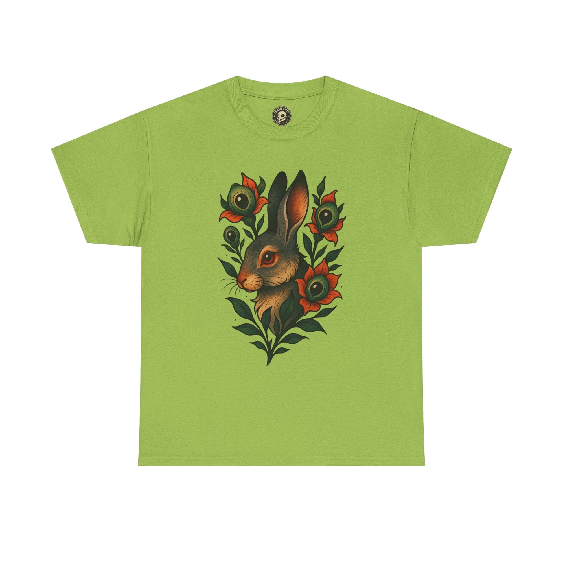 Whimsical Rabbit Floral Tee, Nature Lover Gift, Casual Wear, Eco-Friendly Fashion, Unique Graphic T-Shirt, Year-Round Style