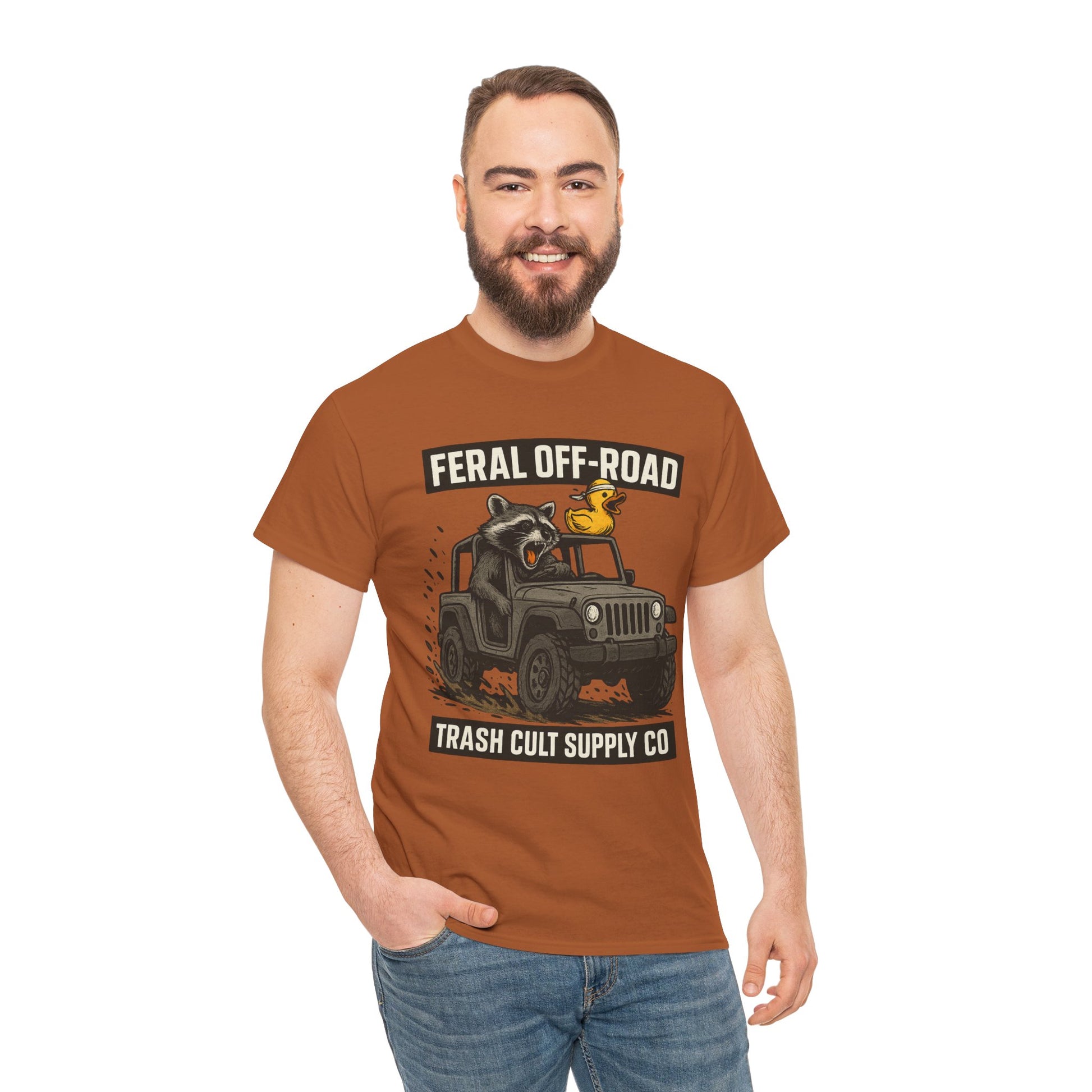 Feral Off-Road Raccoon Jeep Shirt – Mud Slinging Chaos | Trash Cult Supply Co | Gildan 5000 Tee
