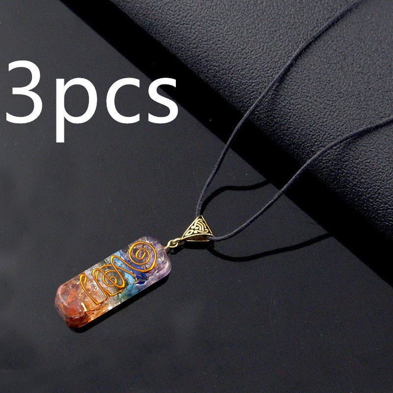 Natural Crystal Resin Pendant Necklace – Handmade Gemstone Jewelry for Men & Women – Geometric Chakra-Inspired Gift