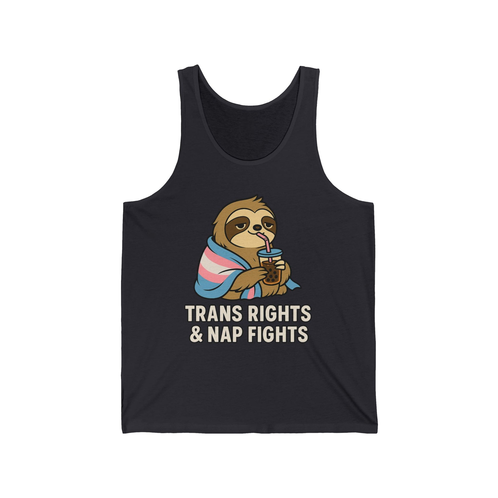 Trans Rights & Nap Fights – Cute Sloth Unisex Jersey Tank Top | LGBTQIA+ Pride Shirt