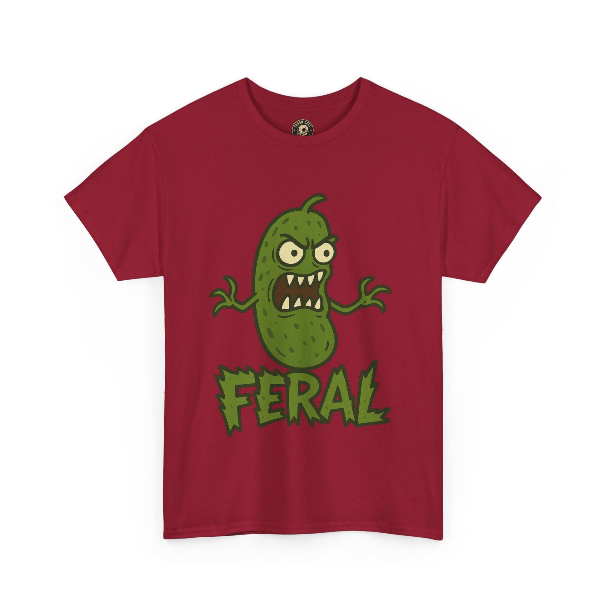 Feral Pickle Cartoon Tee – Trashcore Angry Pickle Shirt – Gildan 5000 Unisex Heavy Cotton