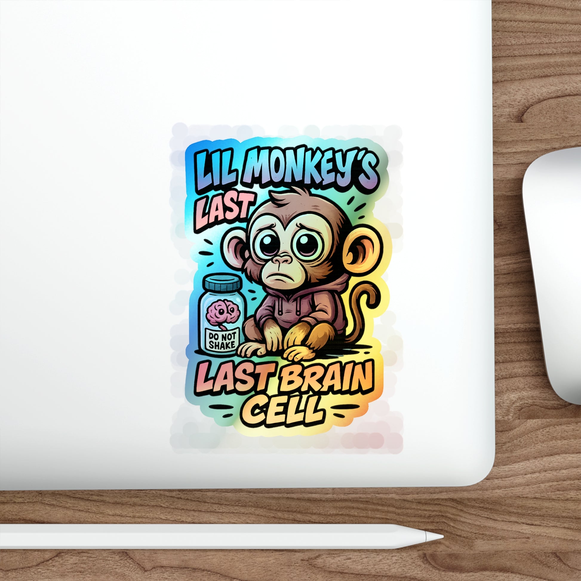 Lil Monkey’s Last Brain Cell Holographic Sticker – Funny ADHD Meme Vinyl Decal