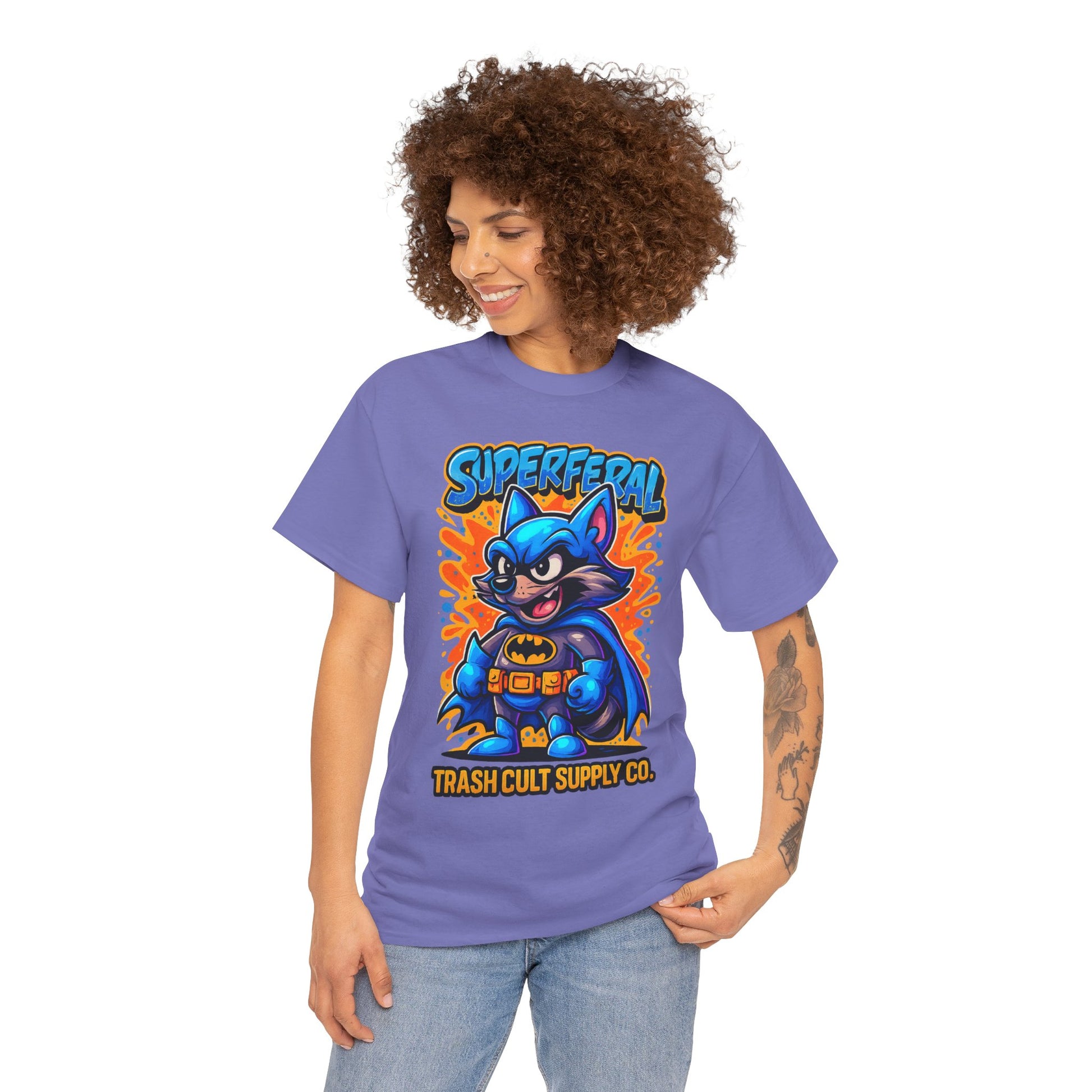 SuperFeral Raccoon Graffiti Shirt – Bold New School Superhero Streetwear | Trash Cult Supply Co