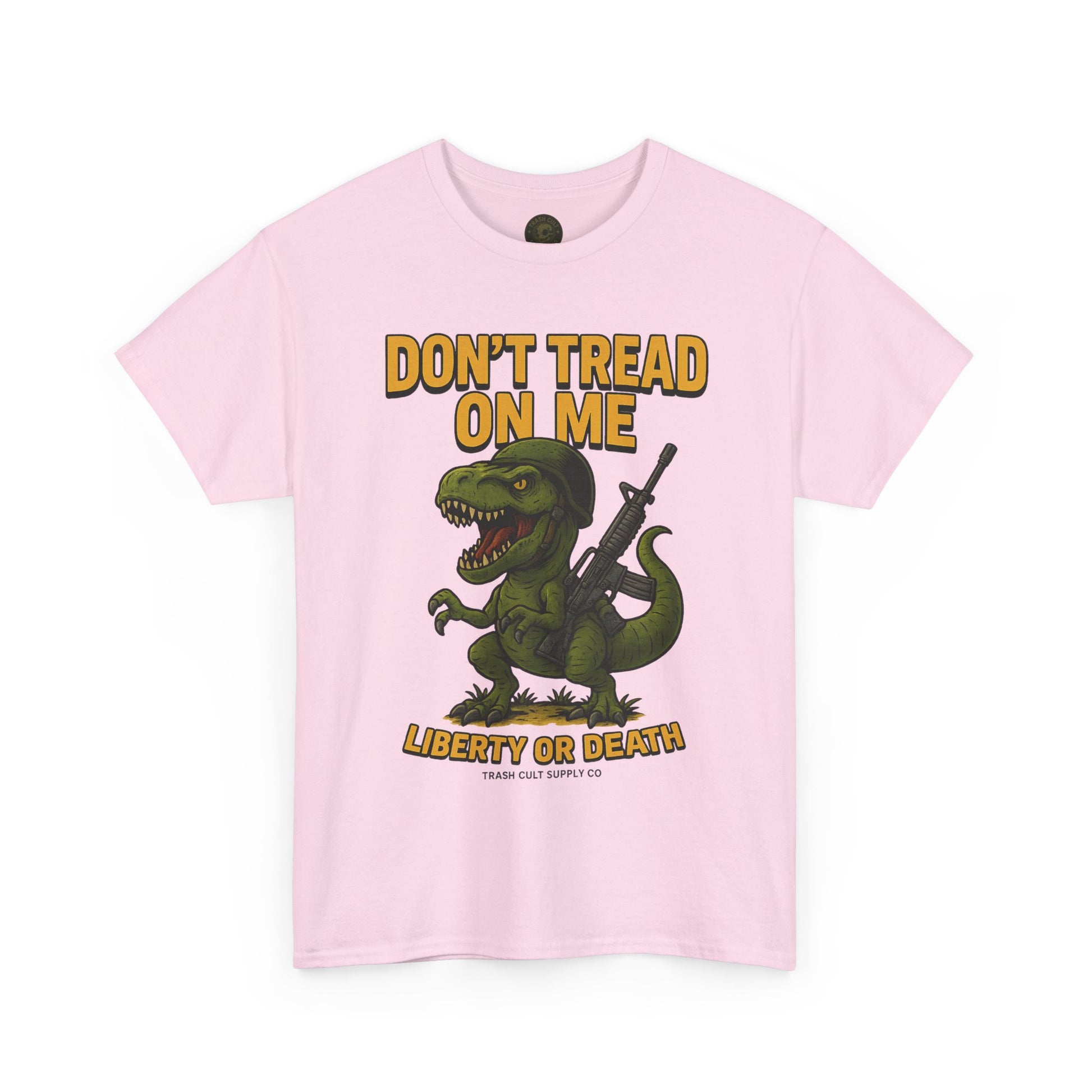 Don’t Tread On Me T-Rex T-Shirt – Liberty or Death Graphic | Trash Cult Supply Co. | Gildan 5000 Heavy Cotton