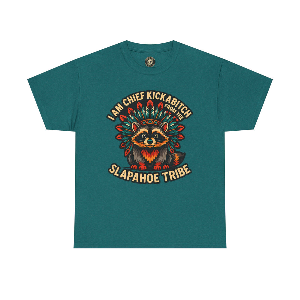 Chief Kickabitch Raccoon Shirt – Funny Slapahoe Tribe Graphic Tee | Bold Unisex Heavy Cotton T-Shirt