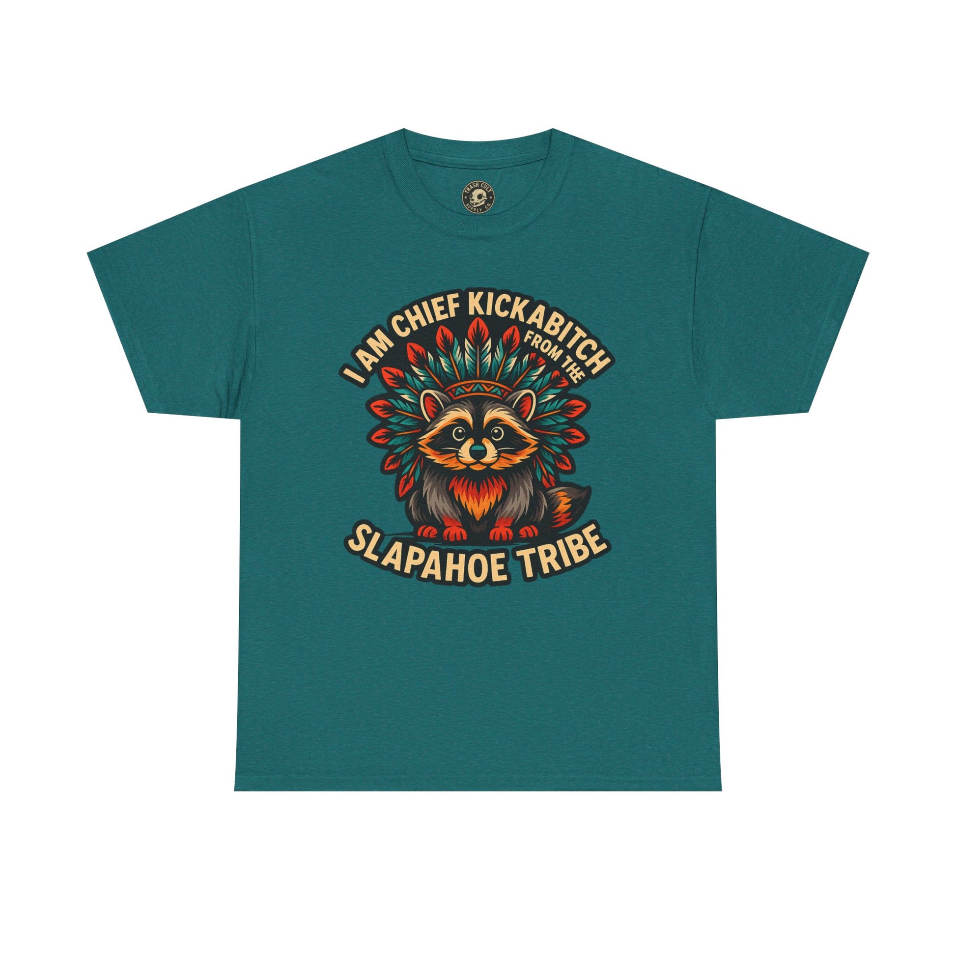 Chief Kickabitch Raccoon Shirt – Funny Slapahoe Tribe Graphic Tee | Bold Unisex Heavy Cotton T-Shirt