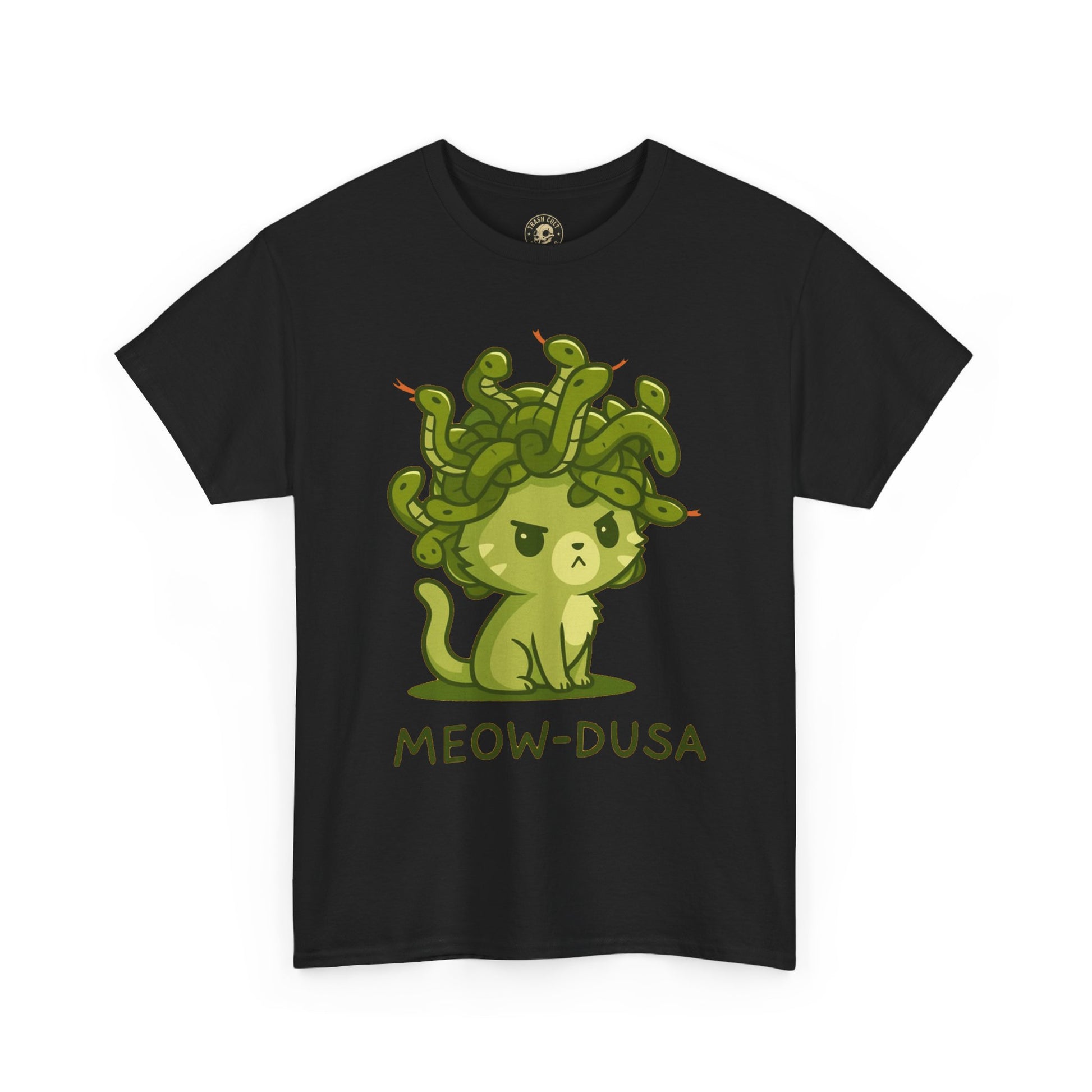 Meow-dusa Funny Cat Medusa T-Shirt – Gildan 5000 Heavy Cotton Tee