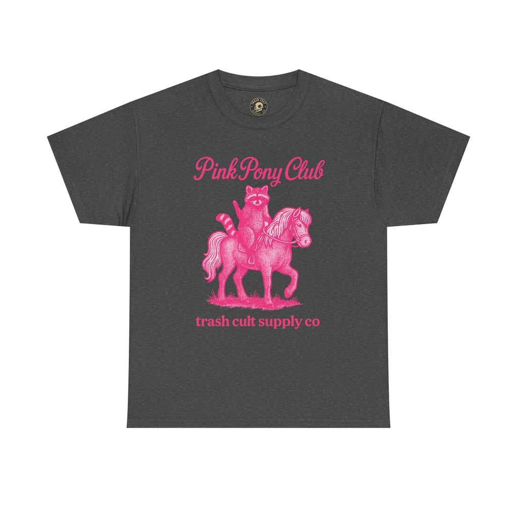 Pink Pony Club Raccoon Riding Pony Shirt – Vintage Hot Pink Halftone Tee by Trash Cult Supply Co