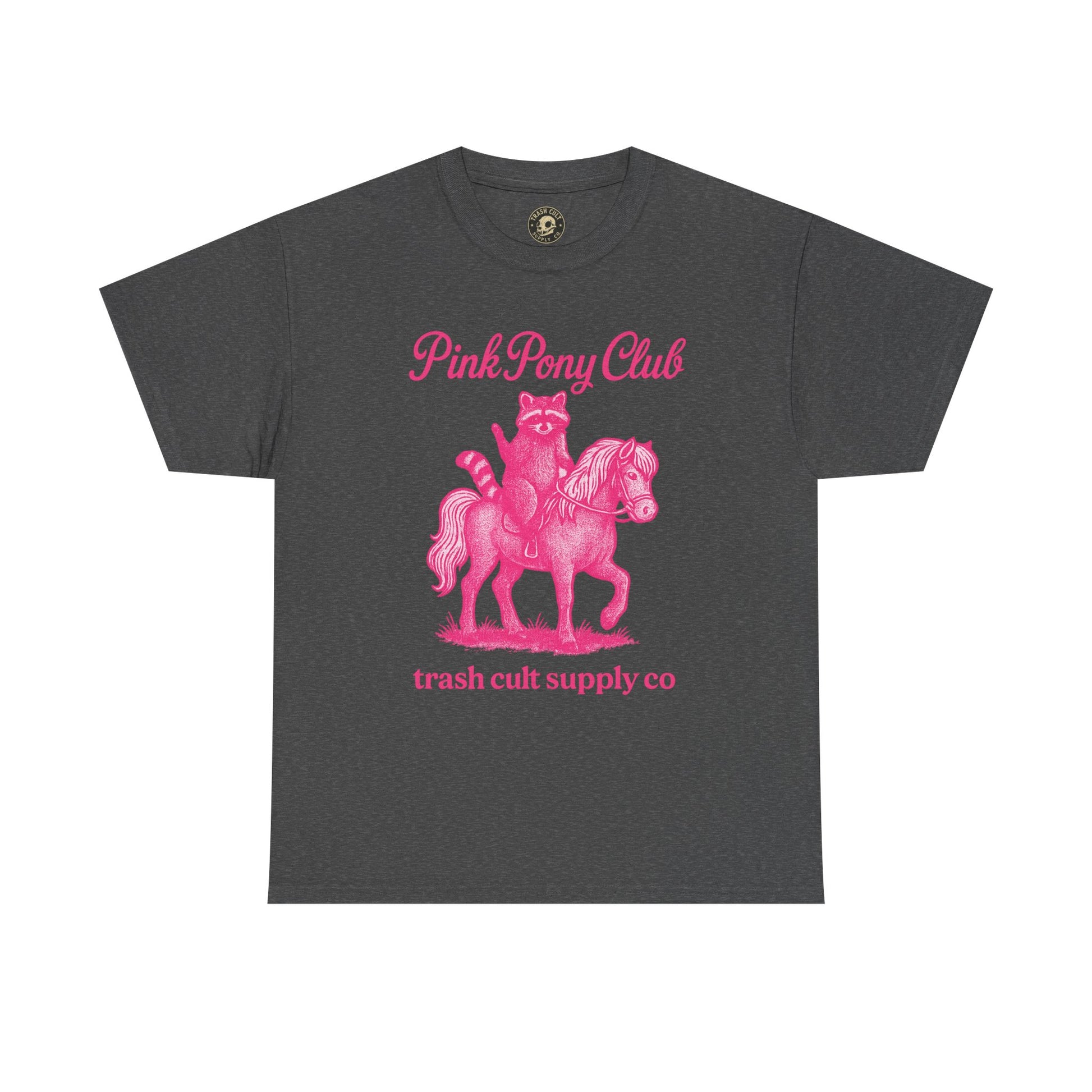 Pink Pony Club Raccoon Riding Pony Shirt – Vintage Hot Pink Halftone Tee by Trash Cult Supply Co