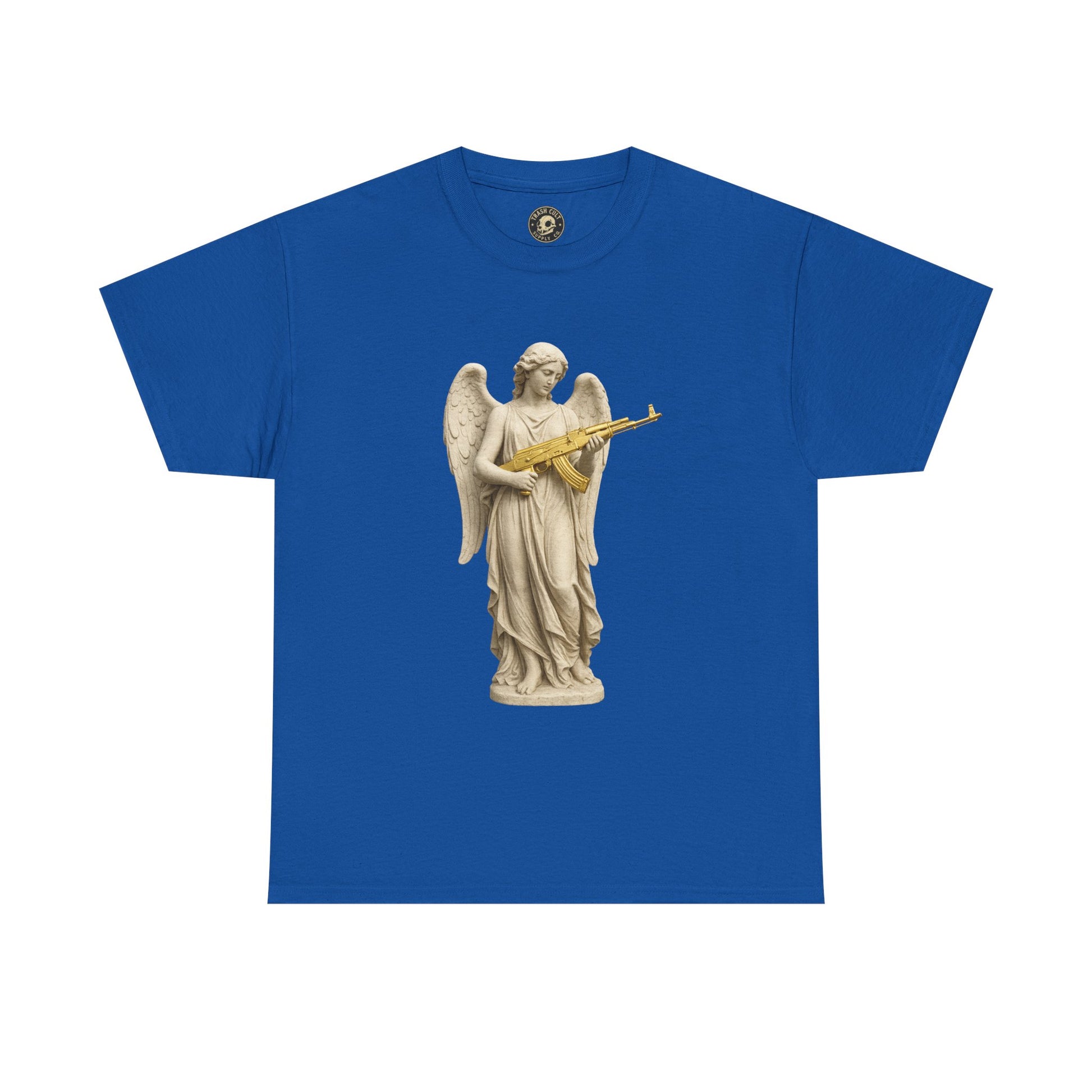 Marble Angel with Gold AK-47 T-Shirt – Gildan 5000 Divine Chaos Tee