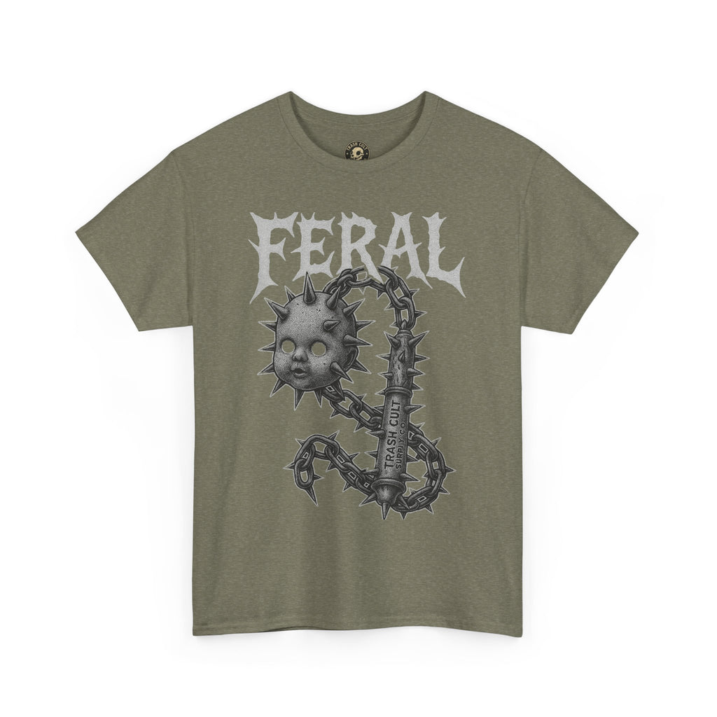 FERAL Spiked Doll Flail Tee – Halftone Gothic Weapon Shirt | Trash Cult Supply Co. | Gildan 5000