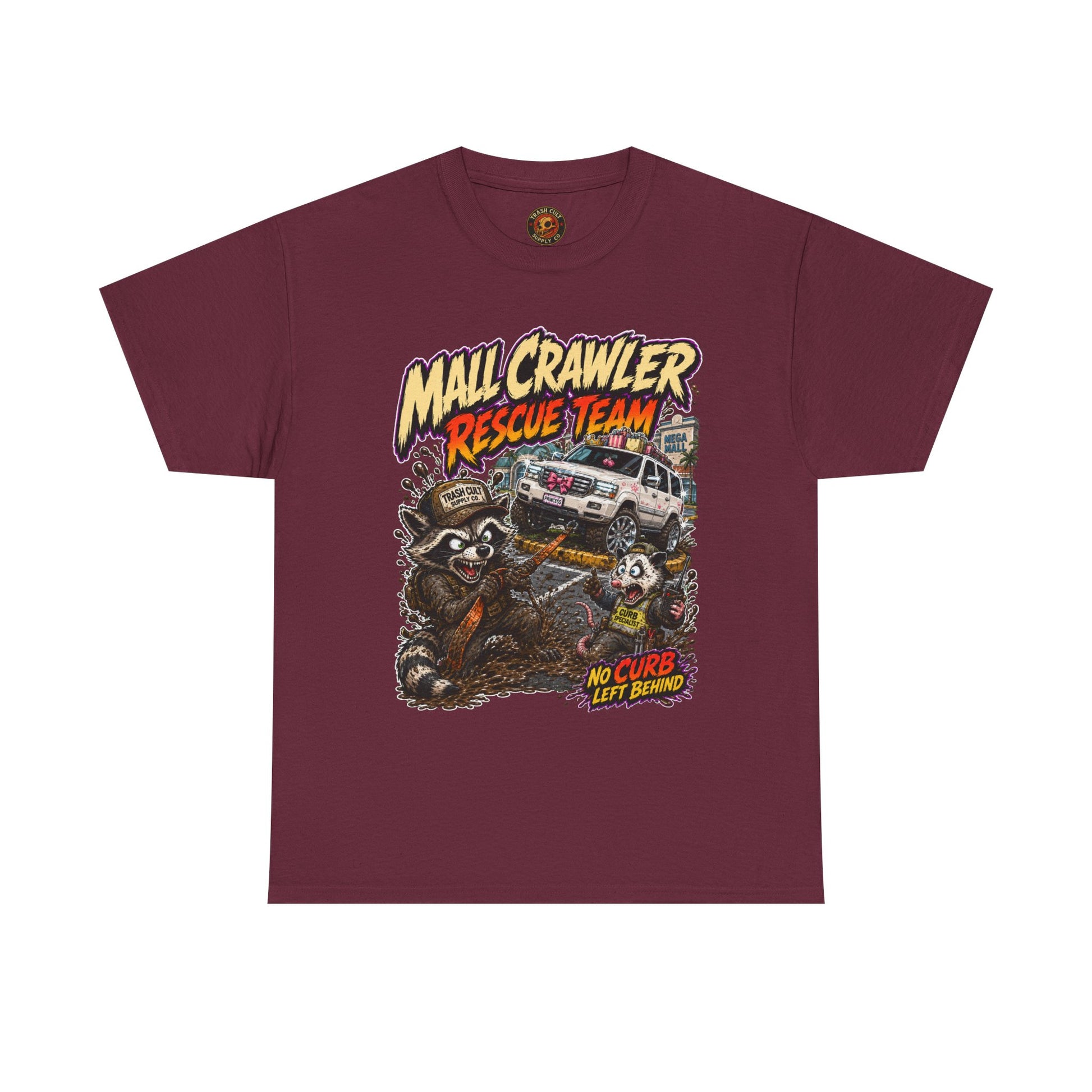 Mall Crawler Rescue Team T‑Shirt — Vintage Raccoon Rescue Graphic Tee (“No Curb Left Behind”)