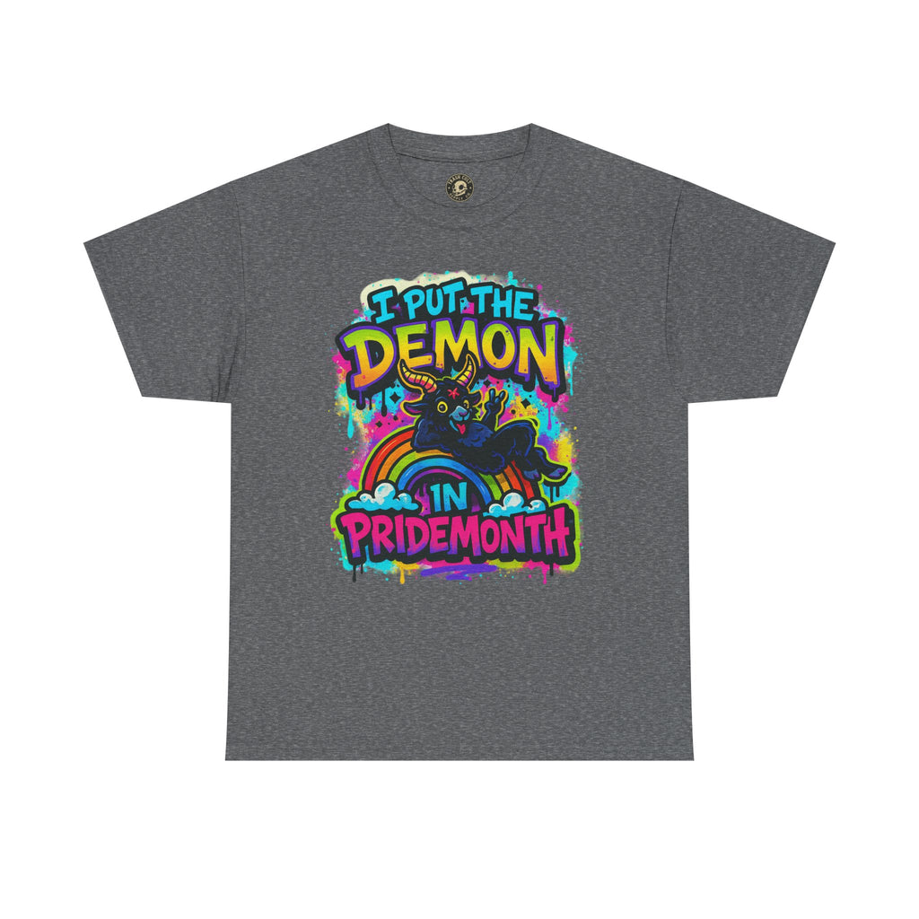 Pride Month Unisex Tee - I Put the Demon in Pride Month, LGBTQ+ Apparel, Rainbow Shirt, Festival Wear, Gift for Allies & Activists
