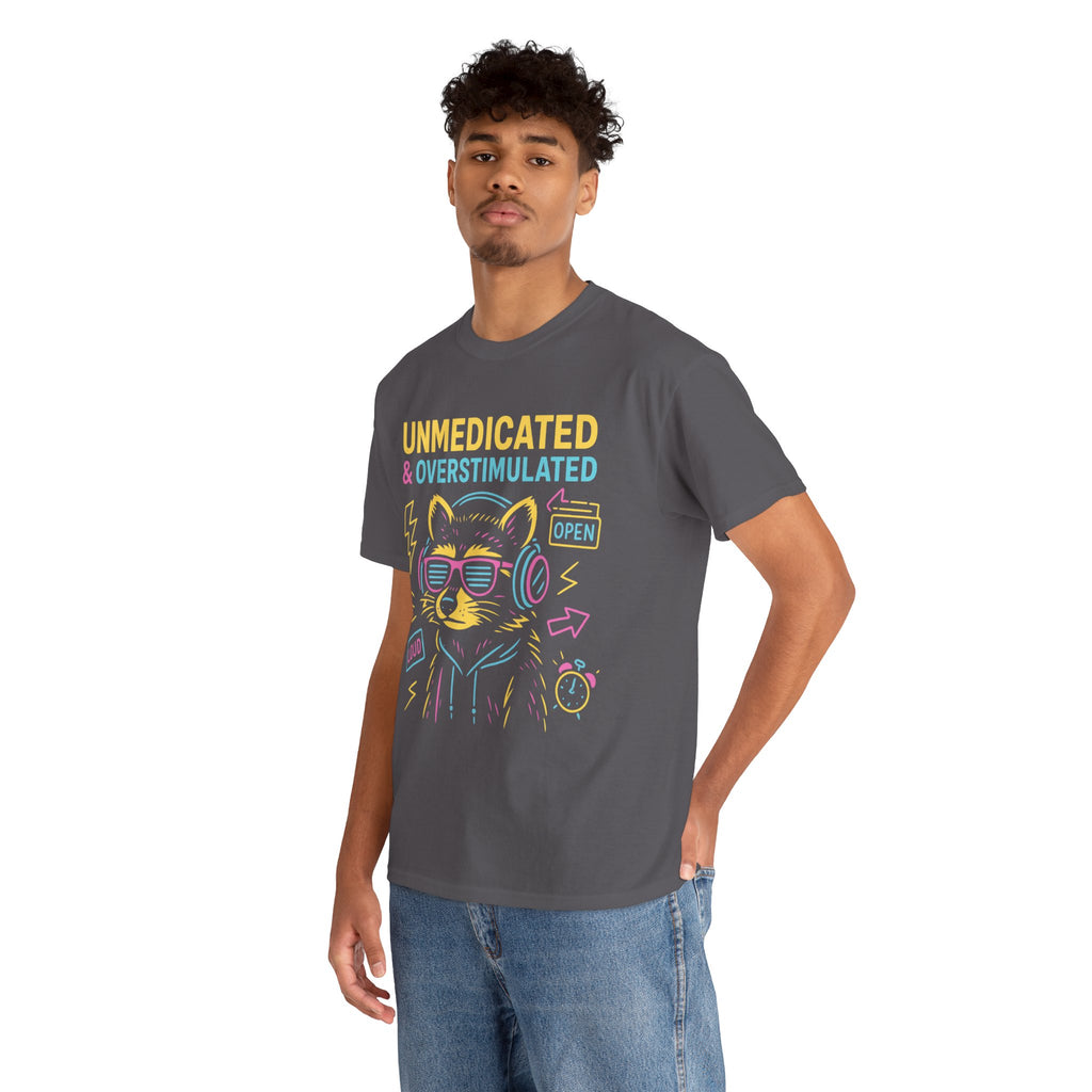 Unmedicated & Overstimulated Neon Raccoon ADHD Shirt – Trash Cult Supply Co. – Gildan 5000