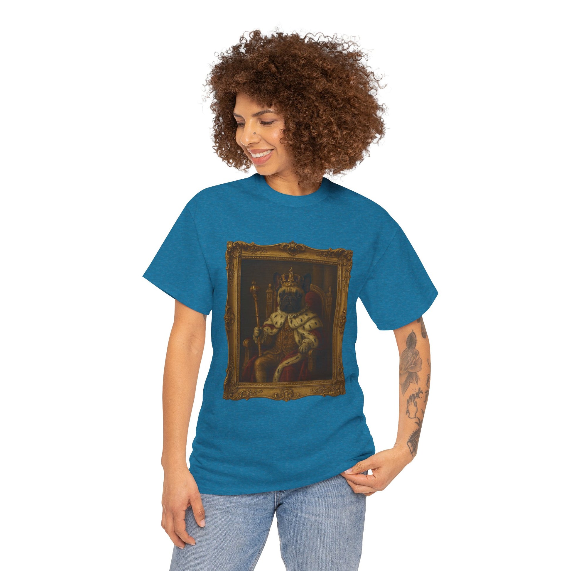 French Bulldog King Baroque Portrait Shirt – Funny Royal Dog Tee – Gildan 5000 Unisex Heavy Cotton