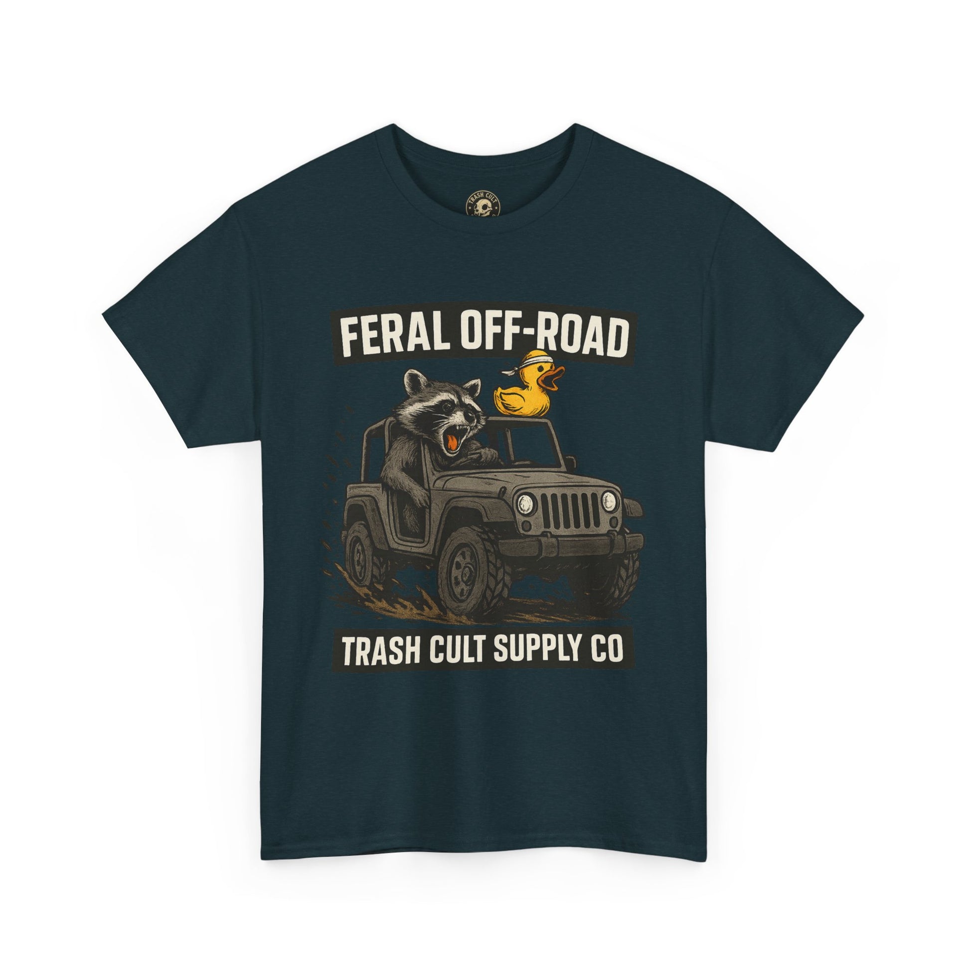 Feral Off-Road Raccoon Jeep Shirt – Mud Slinging Chaos | Trash Cult Supply Co | Gildan 5000 Tee