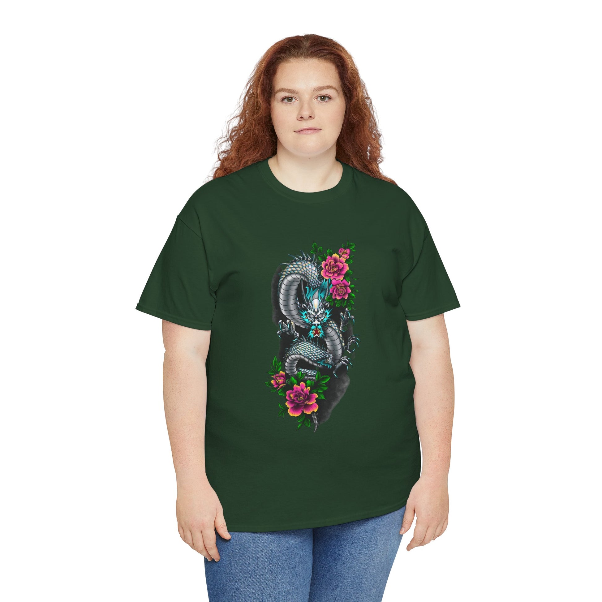 Mythic Dragon & Peonies Tattoo T-Shirt – Lara Davenport x Trash Cult Supply Co. Collab (Gildan 5000)