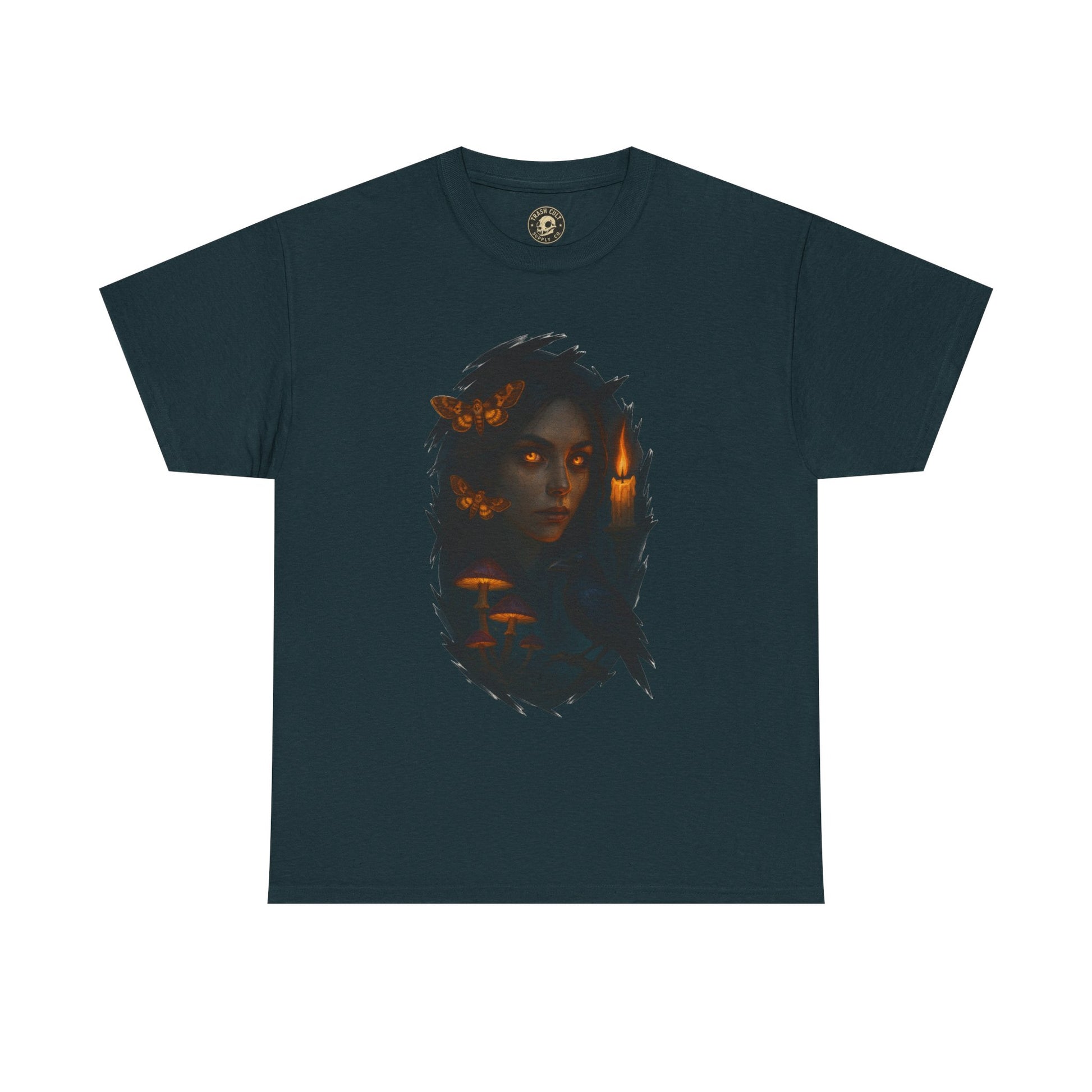 Mystical Night Unisex Heavy Cotton Tee, Witchy Shirt, Halloween Apparel, Fantasy Tee, Gift for Her, Art Graphic Tee