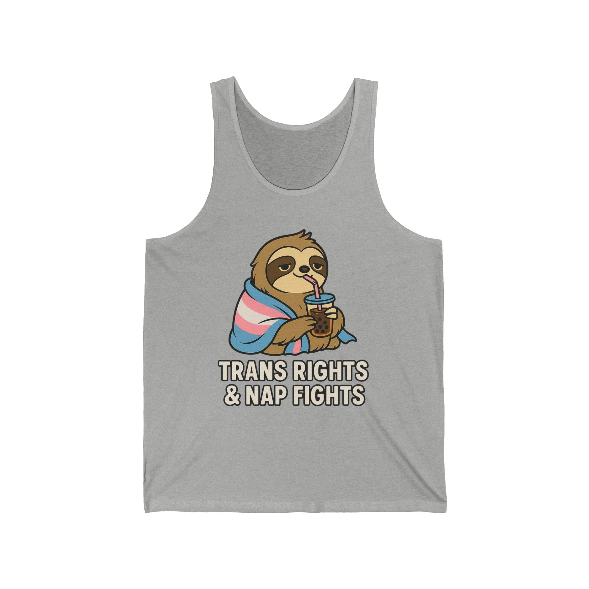 Trans Rights & Nap Fights – Cute Sloth Unisex Jersey Tank Top | LGBTQIA+ Pride Shirt
