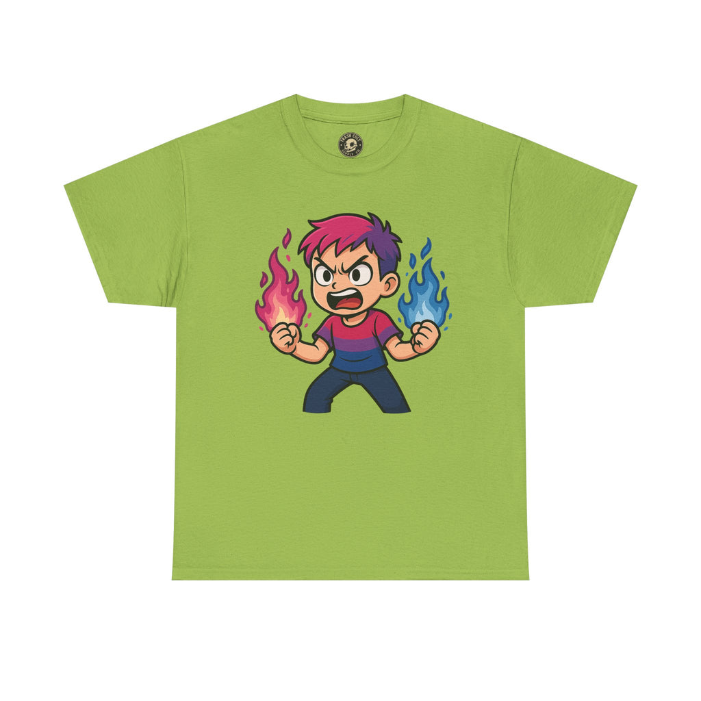 Bi-Furious Cartoon Pride Tee – Unisex Heavy Cotton Shirt for Gamers, Comic Fans & LGBTQ+ Allies