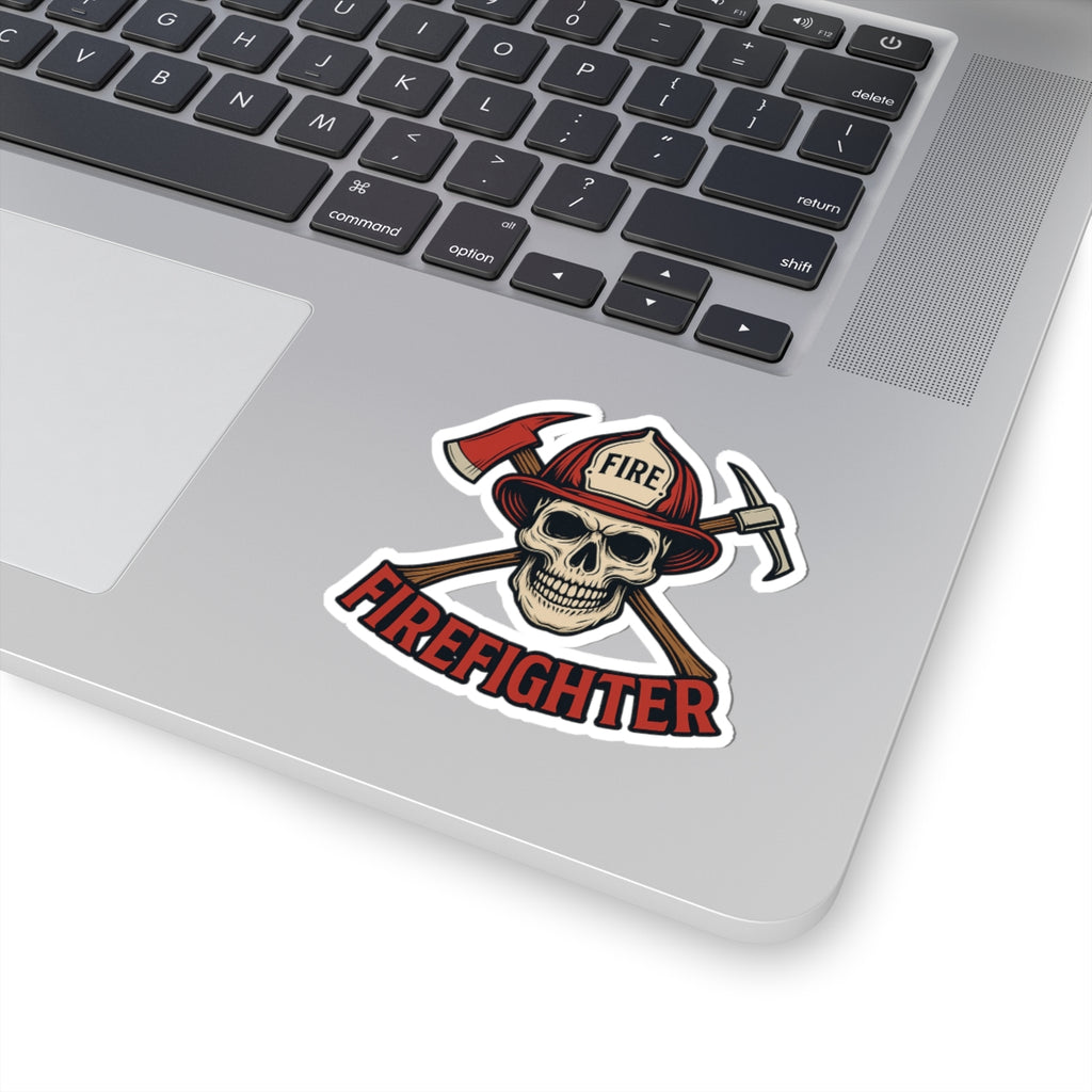 Badass Firefighter Skull Sticker – Fire Helmet & Axe | Red & Black First Responder Decal