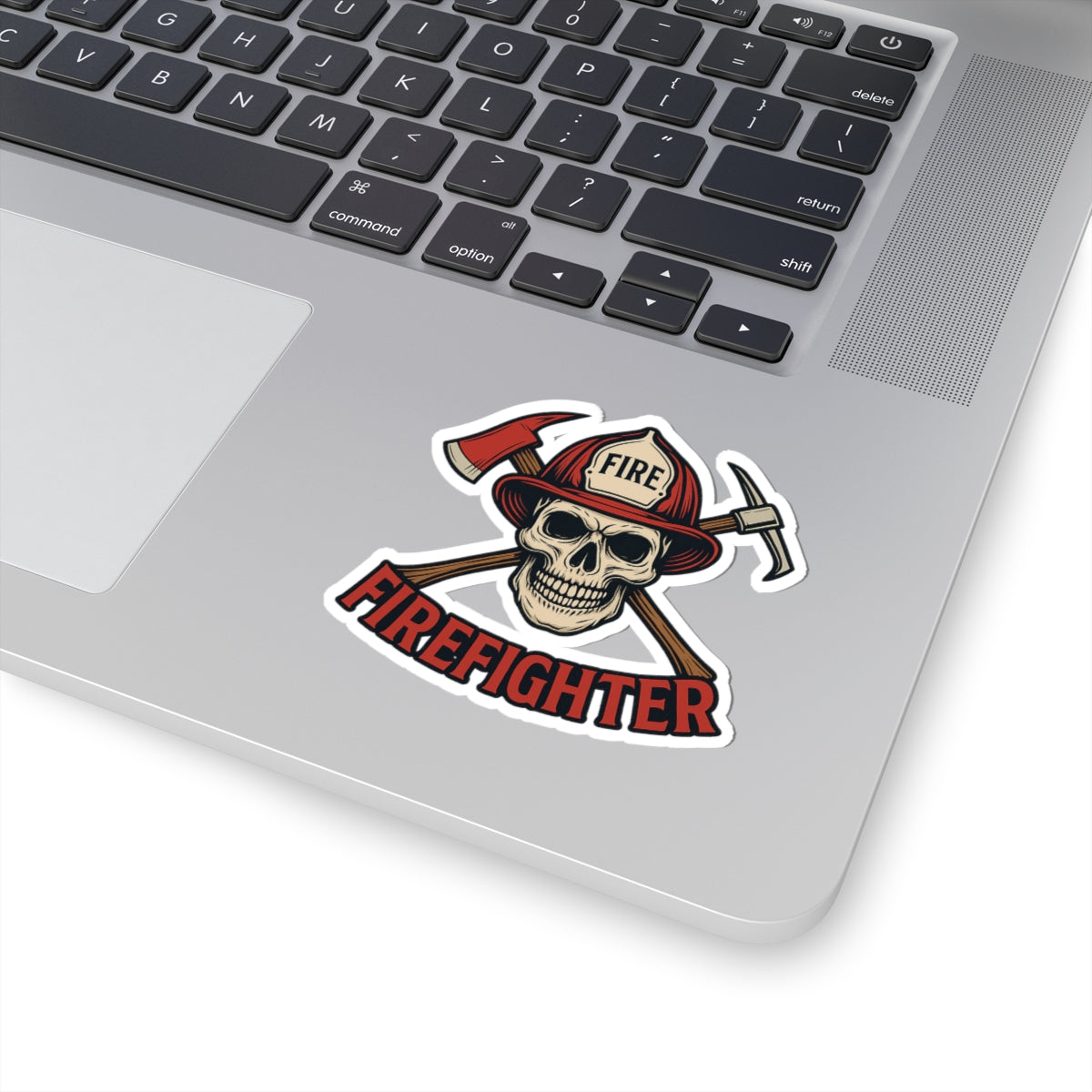Badass Firefighter Skull Sticker – Fire Helmet & Axe | Red & Black First Responder Decal