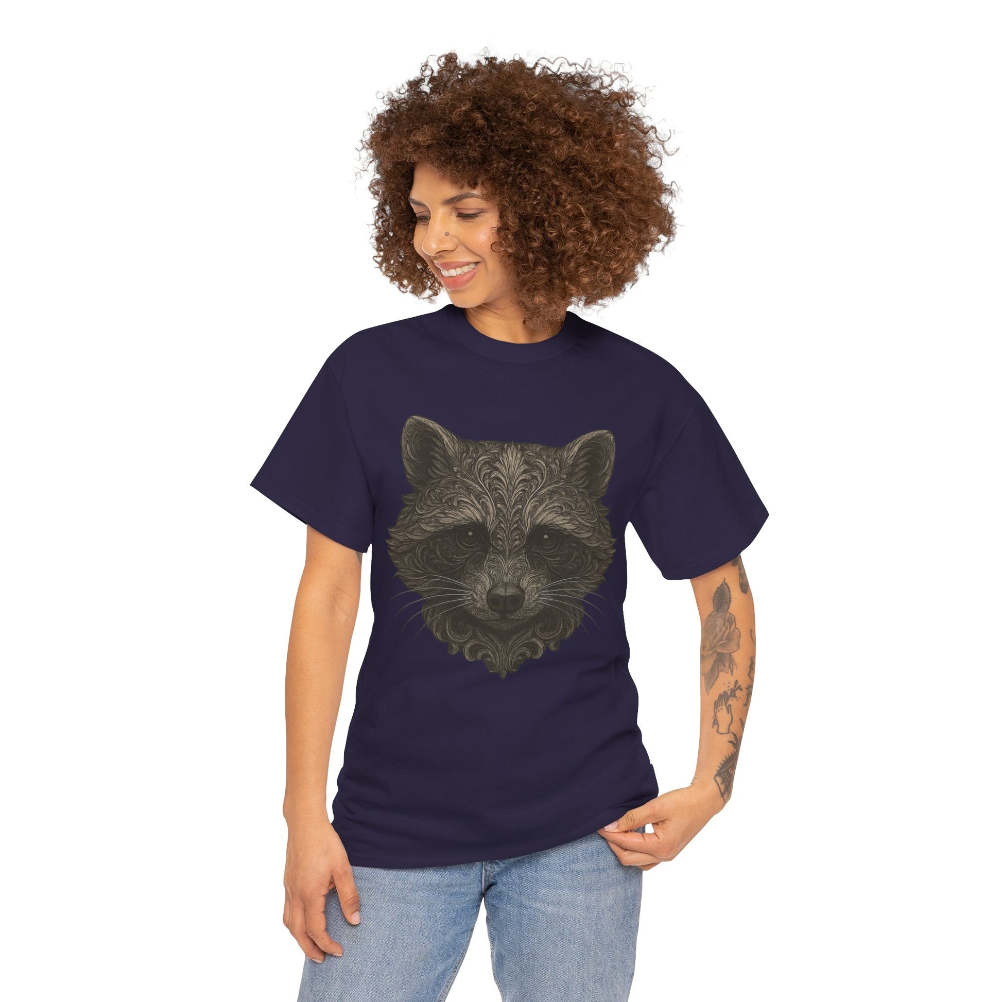Ornate Raccoon Face Shirt – Intricate Woodland Animal Art Tee – Tattoo-Inspired Forest Aesthetic – Trash Cult Supply Co.