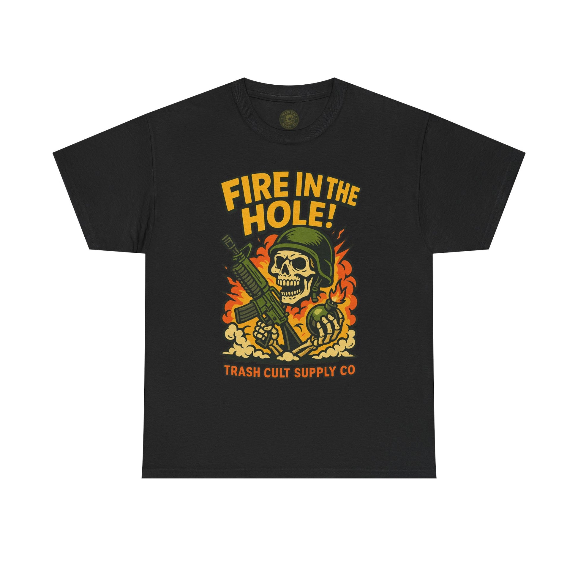 Fire in the Hole! Skeleton Soldier T-Shirt – Trash Cult Supply Co. | Gildan 5000 Combat Graphic Tee