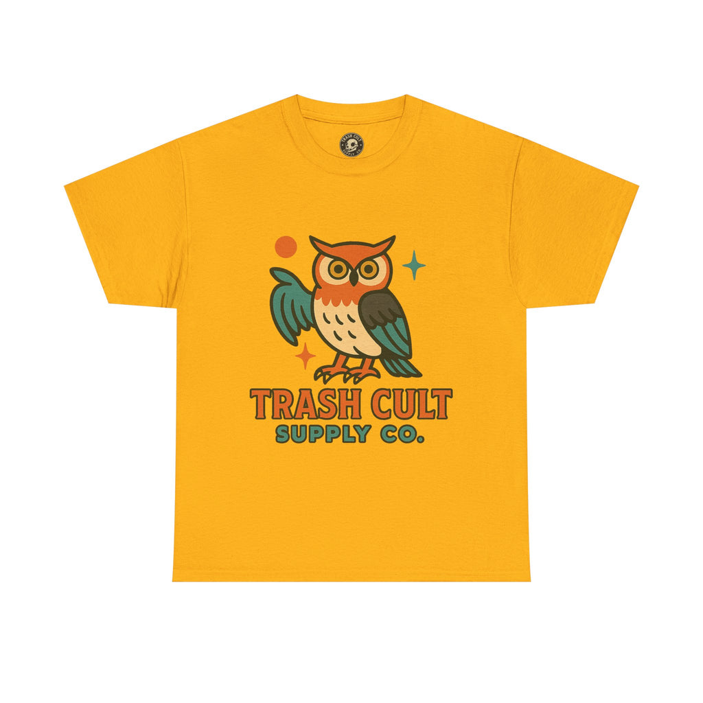 Vintage Owl Graphic Tee, Unisex Heavy Cotton Tee, Trash Cult Shirt, Nature Lover Gift, Eco-Friendly Apparel