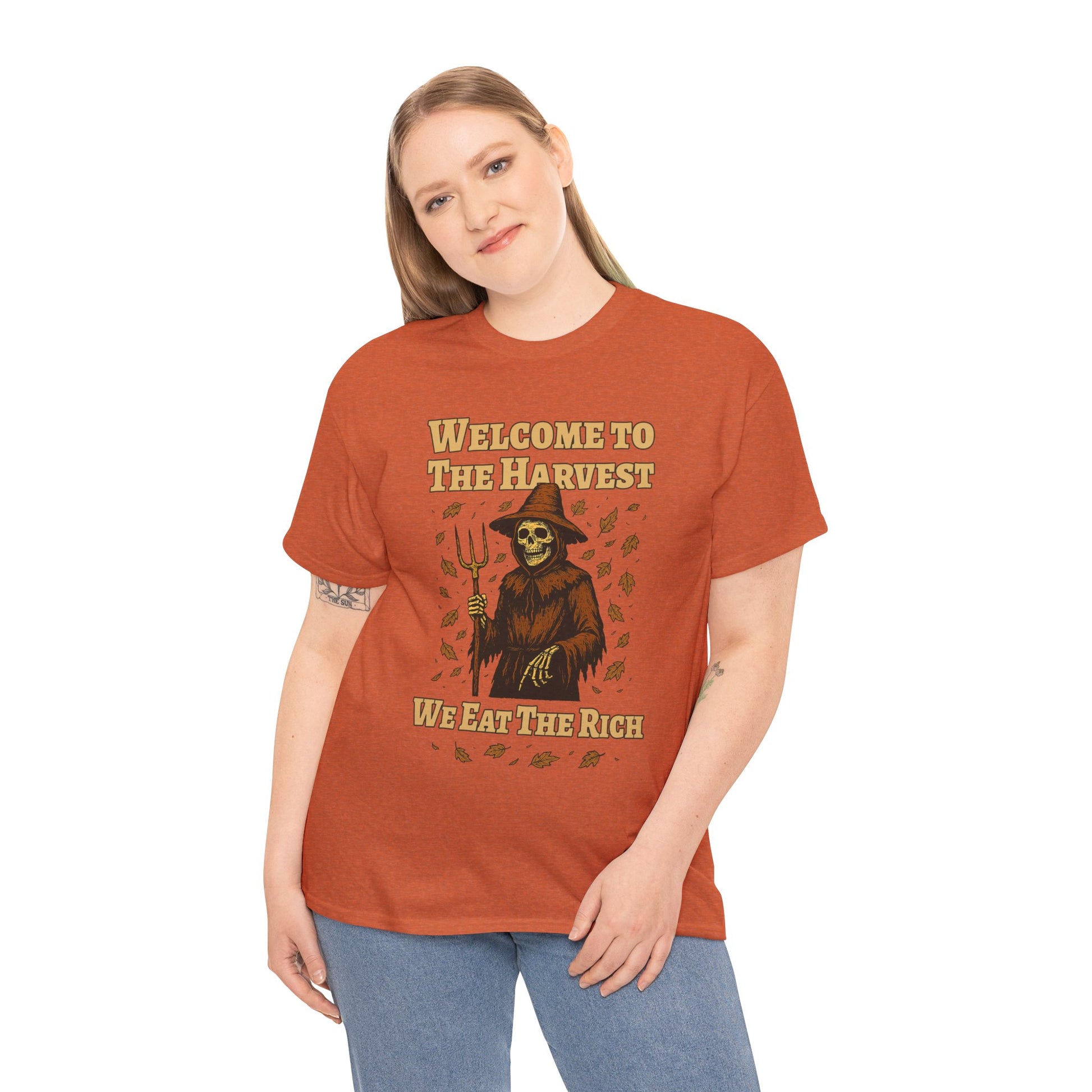 Eat the Rich Shirt – Welcome to the Harvest Skeleton Scarecrow Tee – Fall of Humanity Collection – Trash Cult Supply Co.