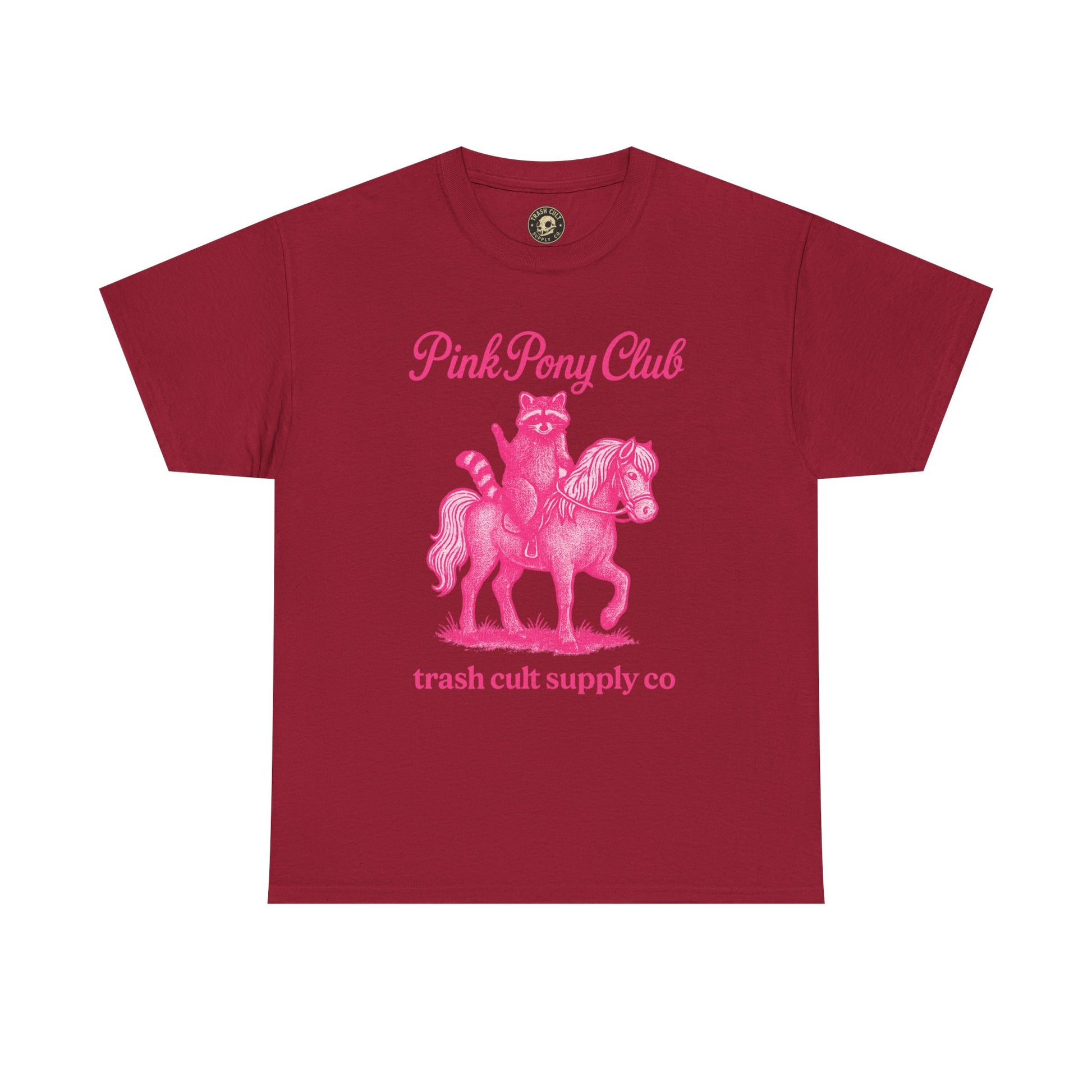 Pink Pony Club Raccoon Riding Pony Shirt – Vintage Hot Pink Halftone Tee by Trash Cult Supply Co