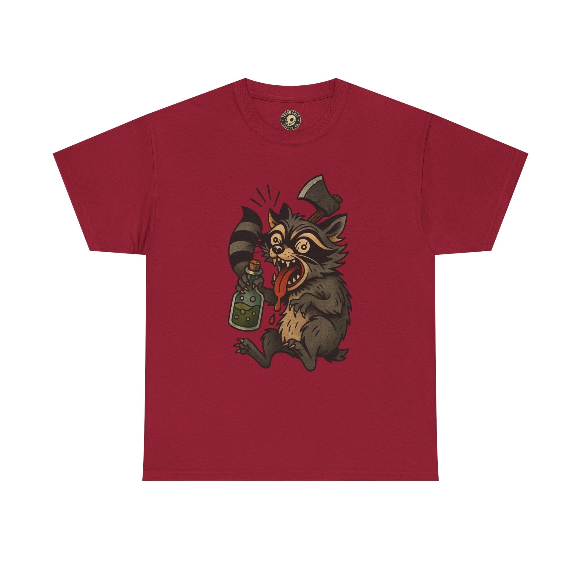 Unhinged Raccoon Shirt – Chaos Gremlin with Axe & Potion | Tattoo Style Tee