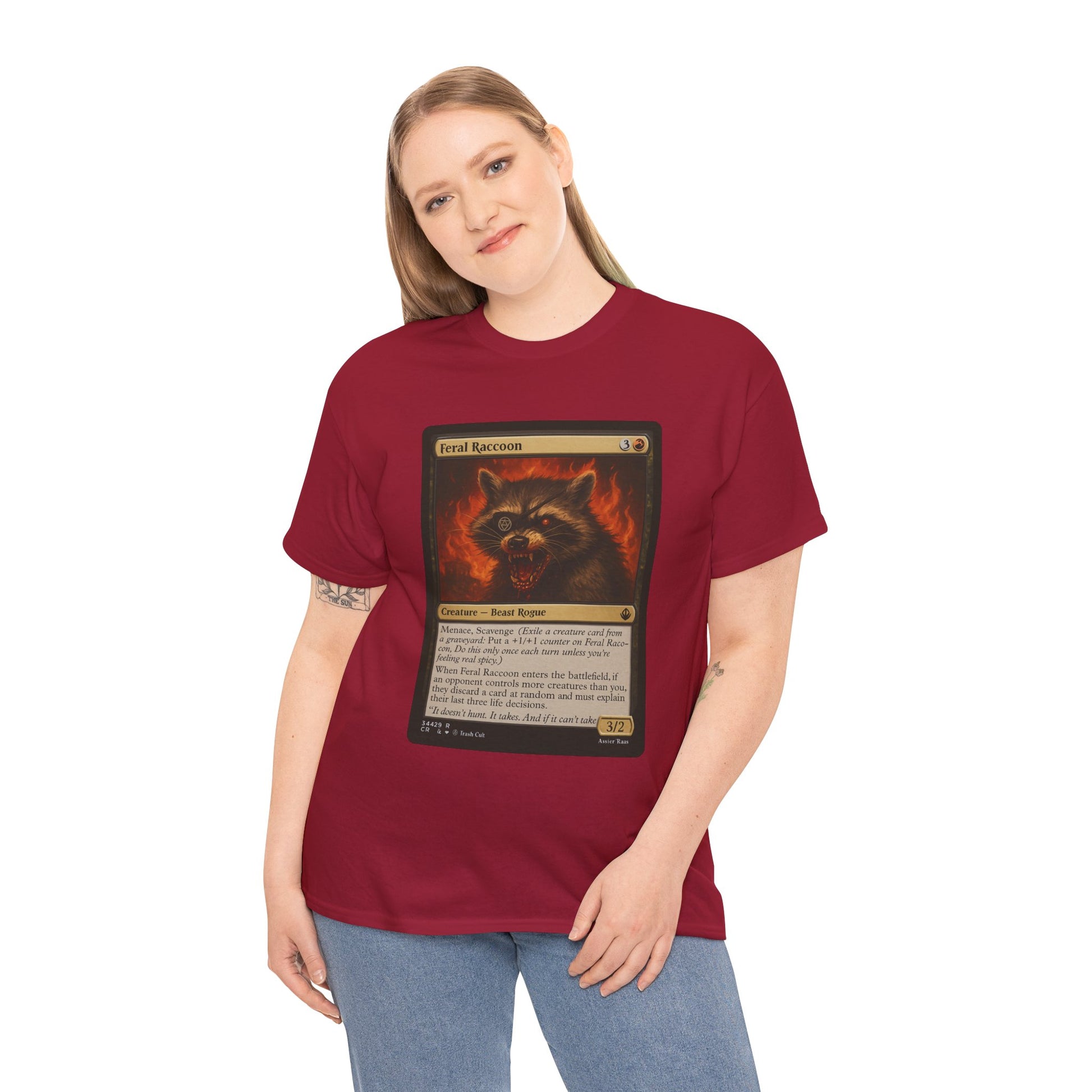 Feral Raccoon Magic Card Shirt – MTG-Inspired Beast Rogue Tee, Trash Cult Creature Card, Gildan 5000 Unisex T-Shirt