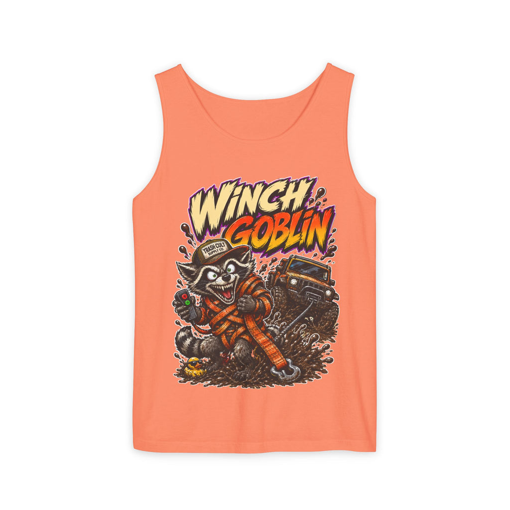 Winch Goblin Graphic Tank Top — Retro Cartoon Mechanic Design