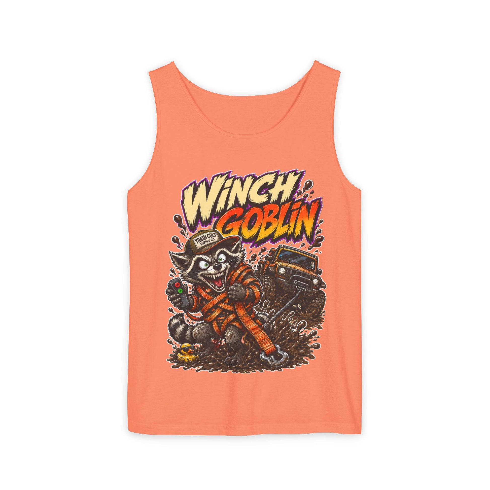 Winch Goblin Graphic Tank Top — Retro Cartoon Mechanic Design