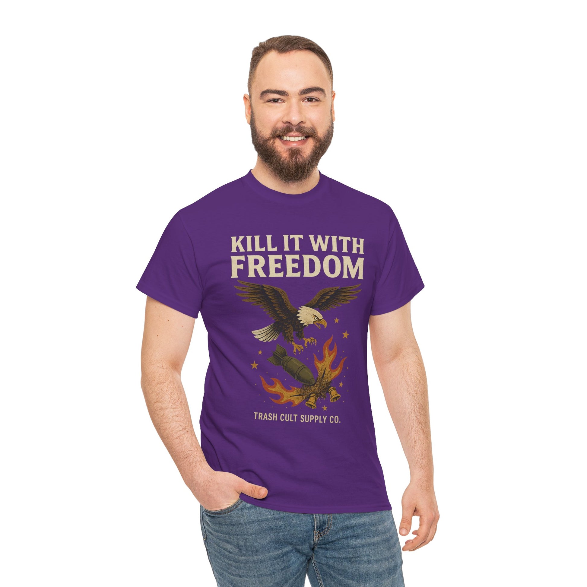Kill It With Freedom T-Shirt – Patriotic Military Graphic | Trash Cult Supply Co. | Gildan 5000 Tee