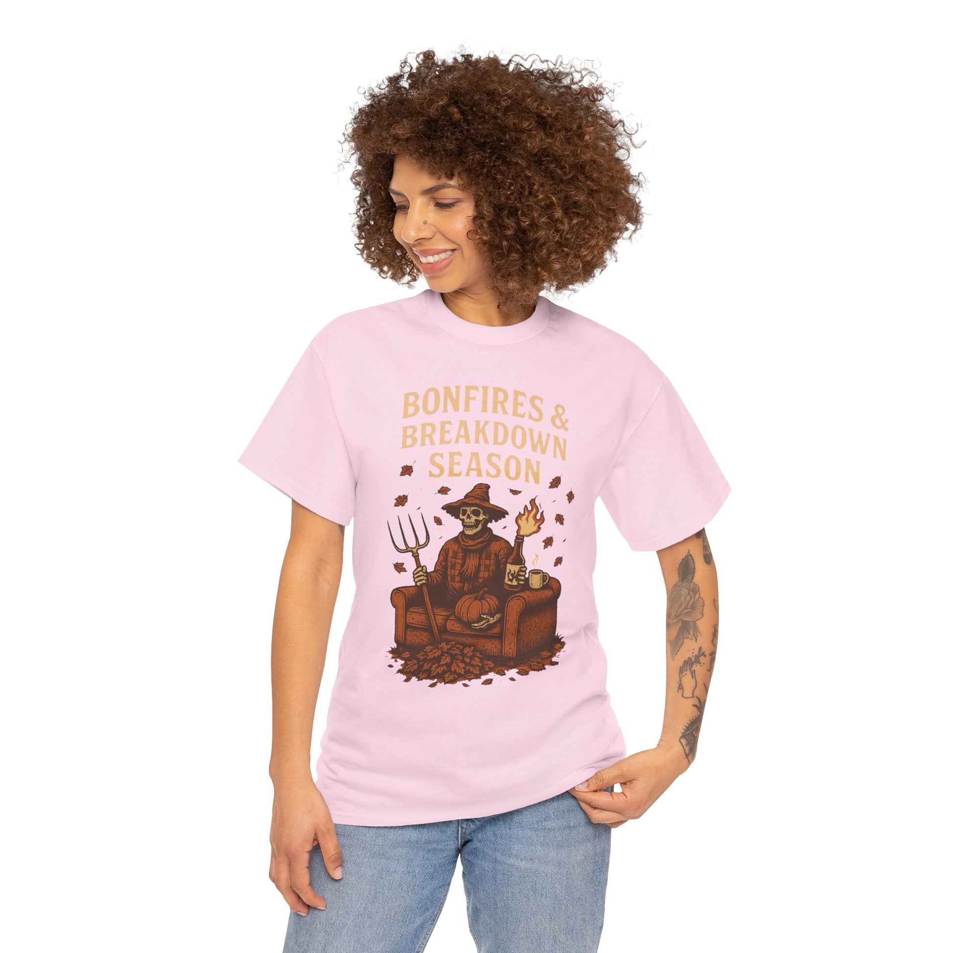 Bonfires & Breakdown Season Shirt – Skeleton Couch Chaos Tee – Fall of Humanity Collection – Trash Cult Supply Co.