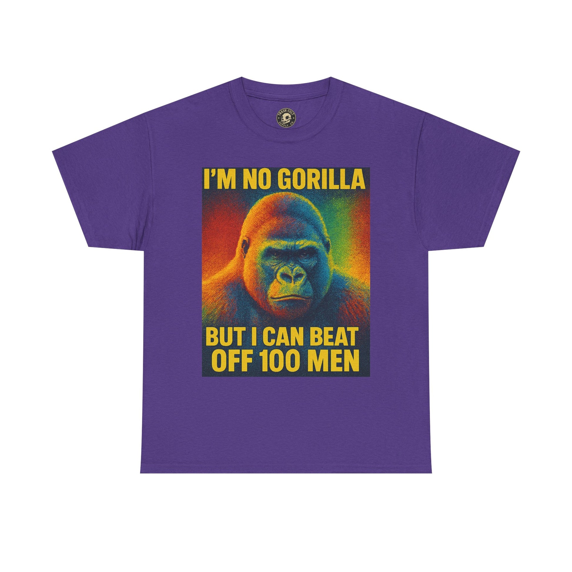 I’m No Gorilla But I Can Beat Off 100 Men Shirt – Multicolor Halftone Gorilla Tee on Gildan 5000