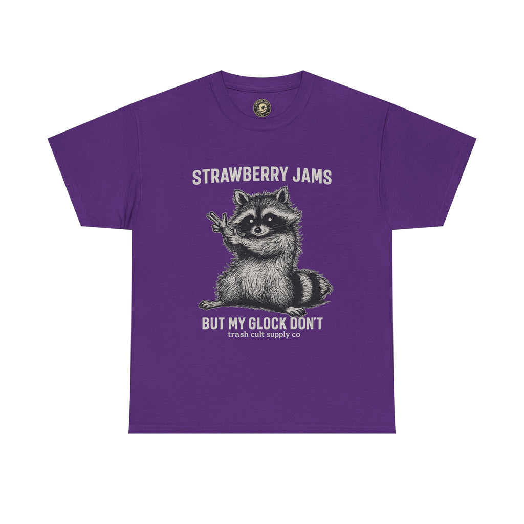 Strawberry Jams But My Glock Don’t Raccoon Shirt – Trash Cult Supply Co. Gildan 5000 Tee