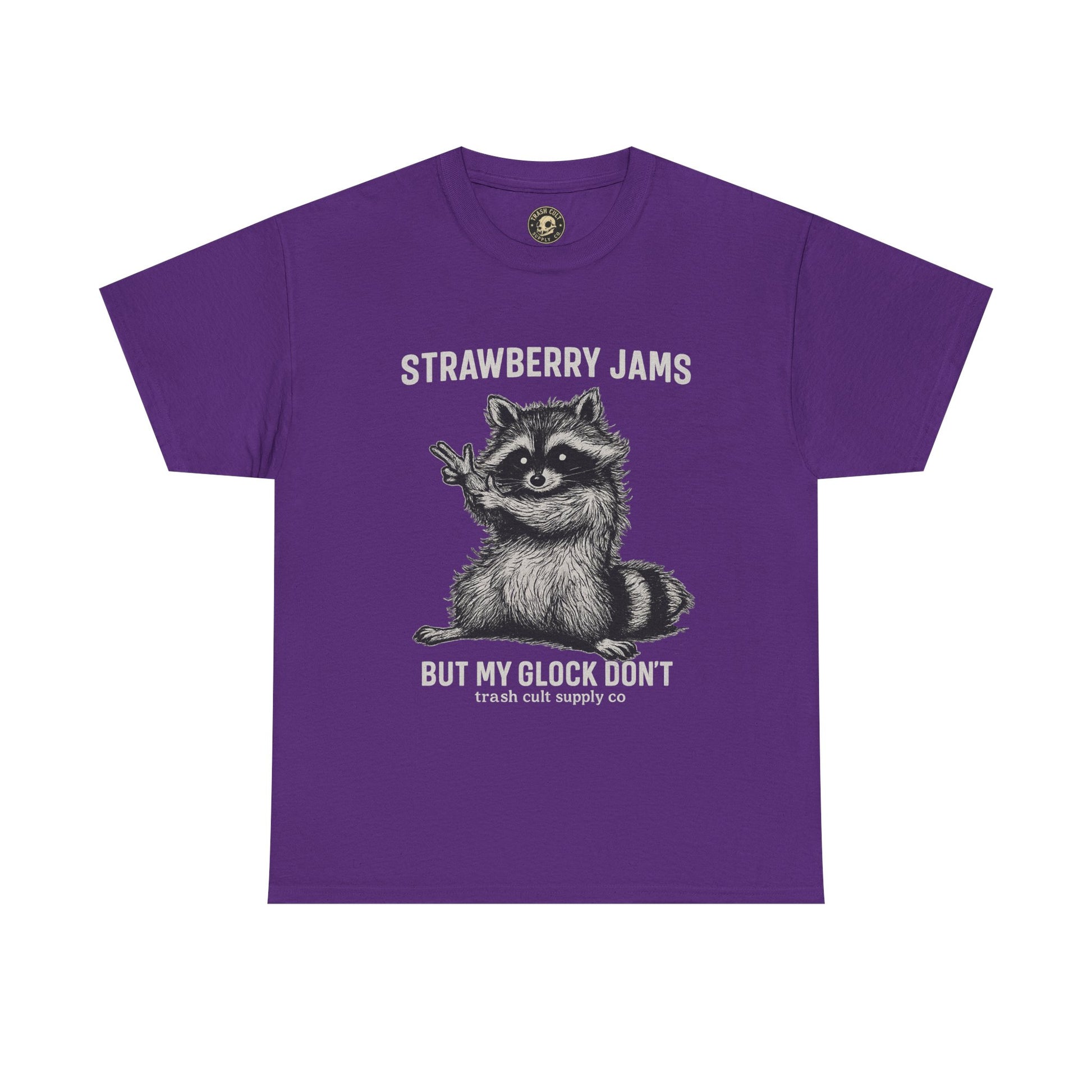 Strawberry Jams But My Glock Don’t Raccoon Shirt – Trash Cult Supply Co. Gildan 5000 Tee