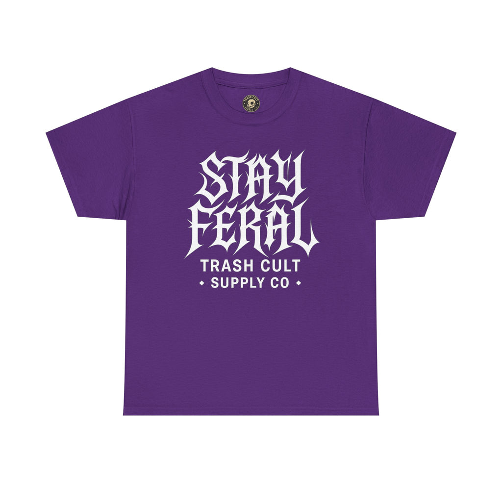 Unisex Heavy Cotton Tee - Stay Feral Graphic Tee, Streetwear Shirt, Gift for Wild Spirits, Eco-Friendly Casualwear, Summer Fashion